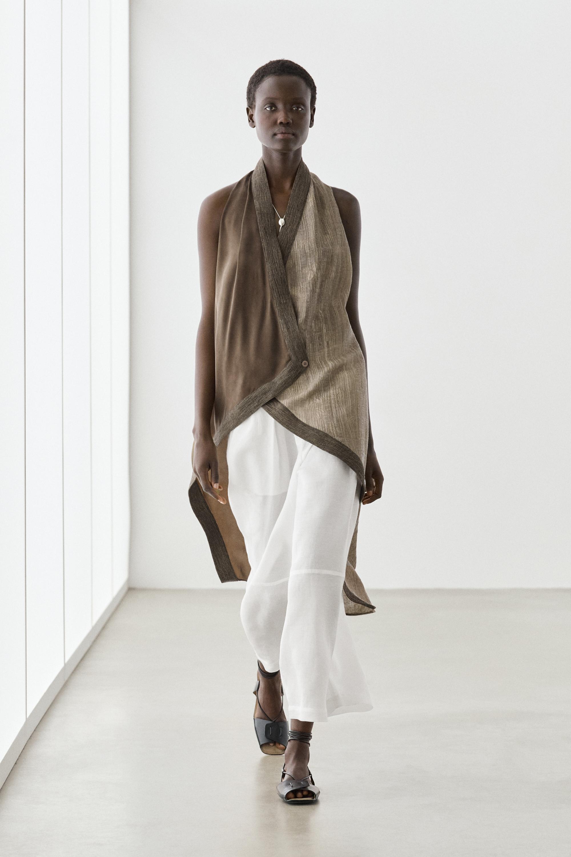 Flowing linen blend pants with seams