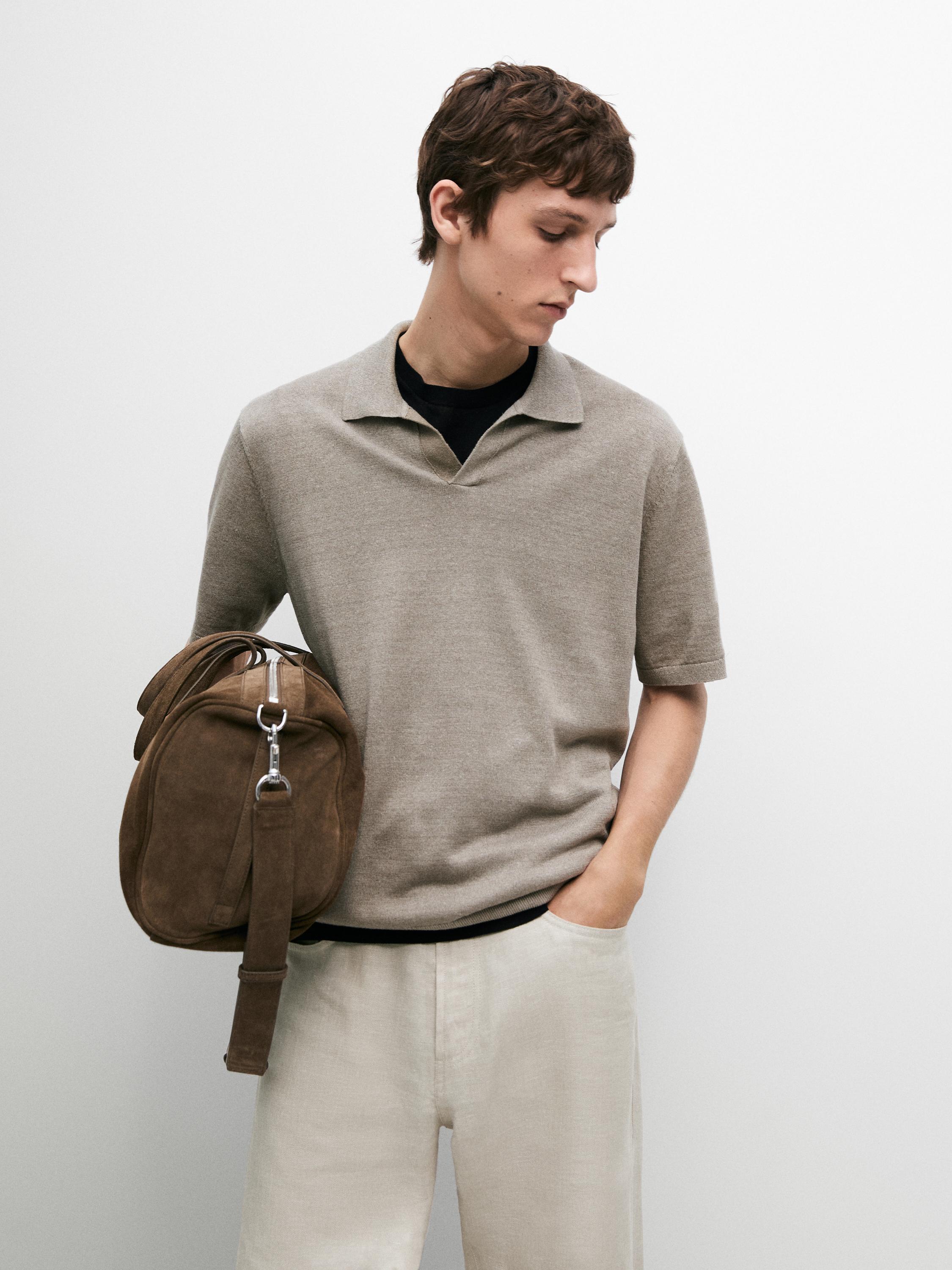 Linen V-neck polo sweater