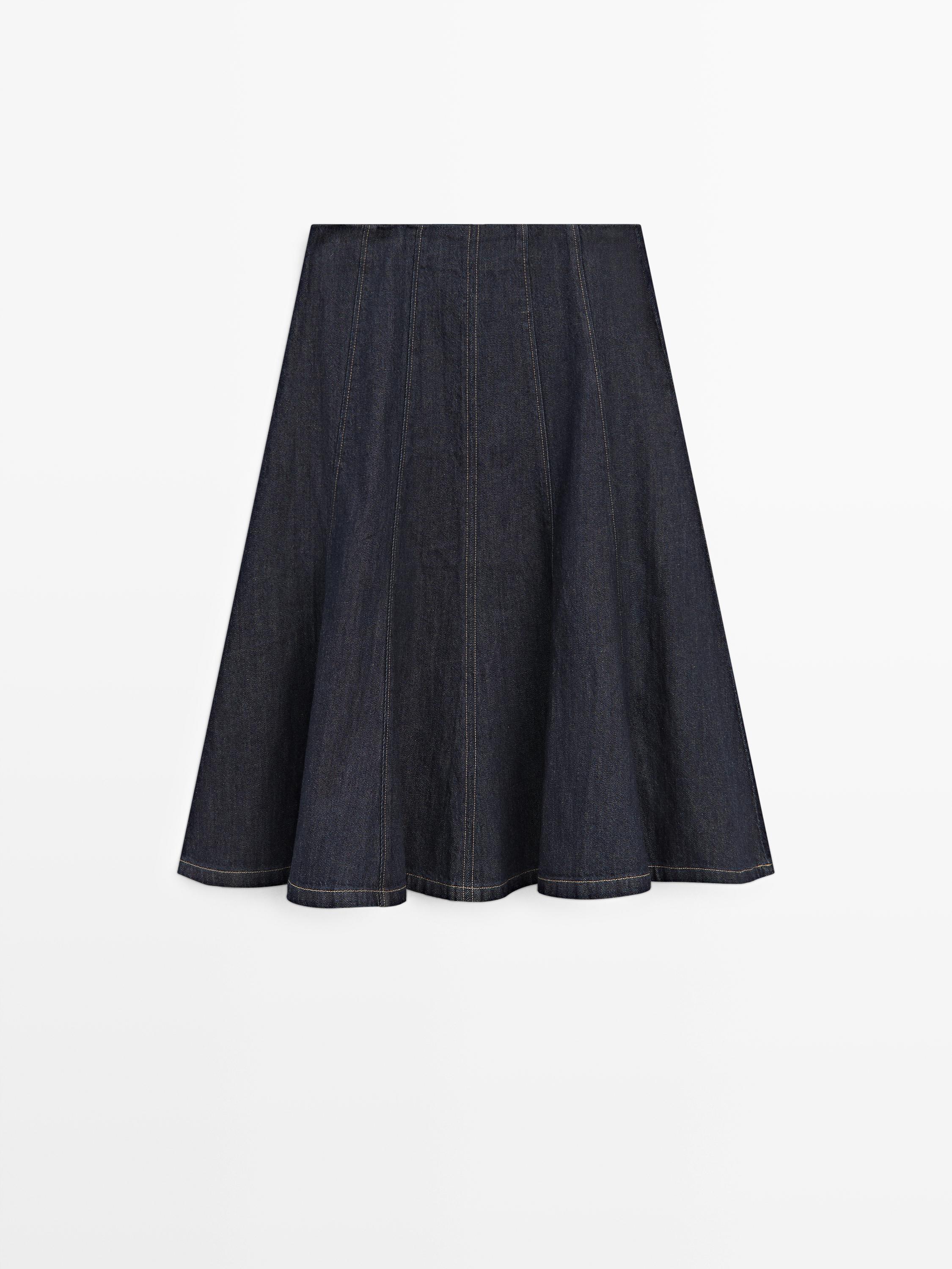 Denim godet midi skirt