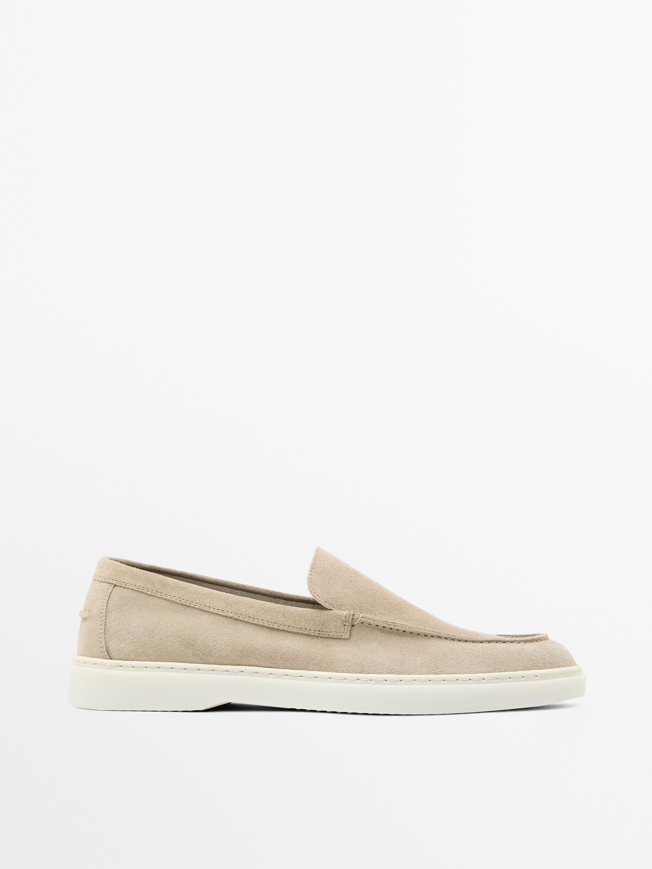 Split leather loafers with moc toe