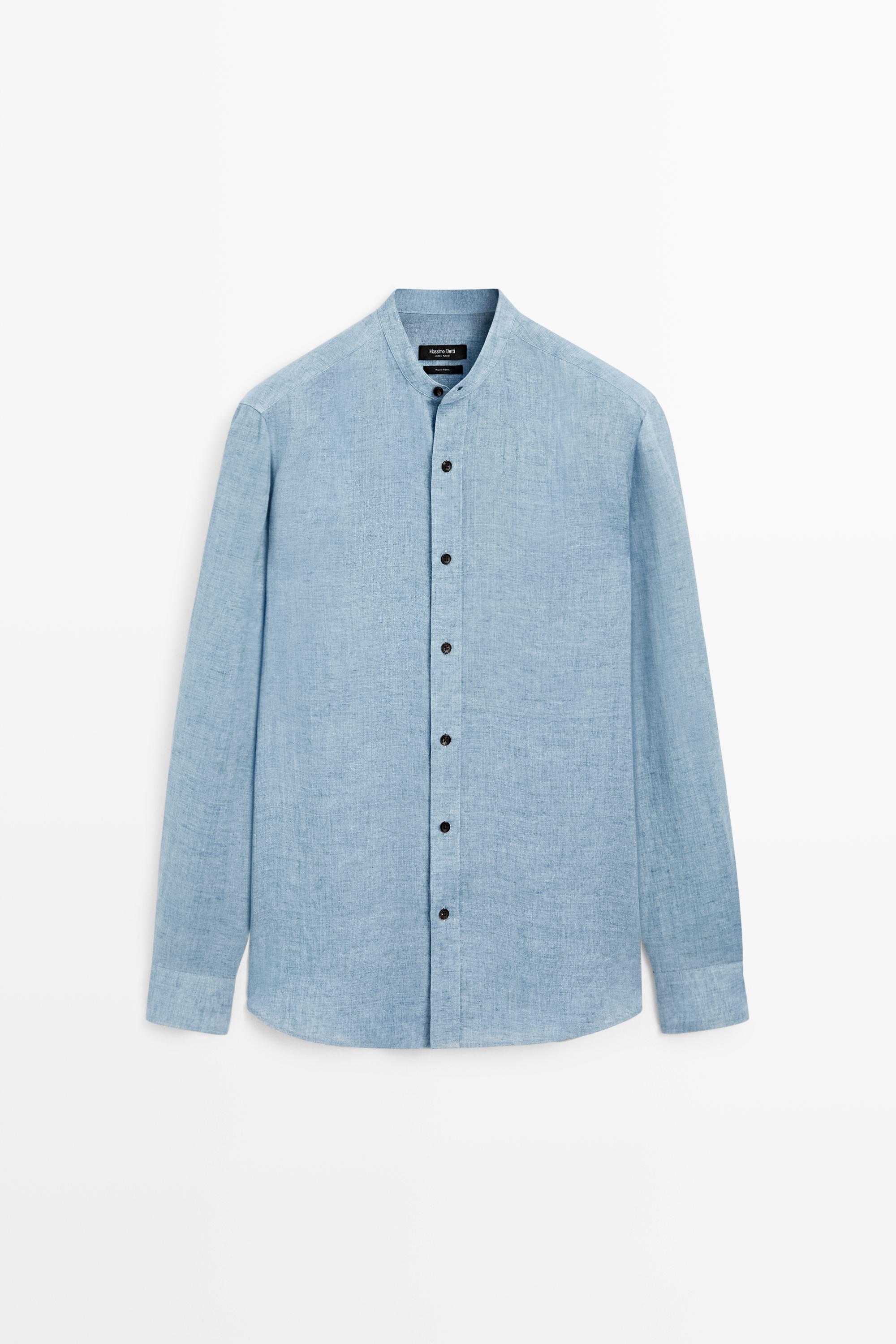 Regular fit contrast button 100% linen shirt