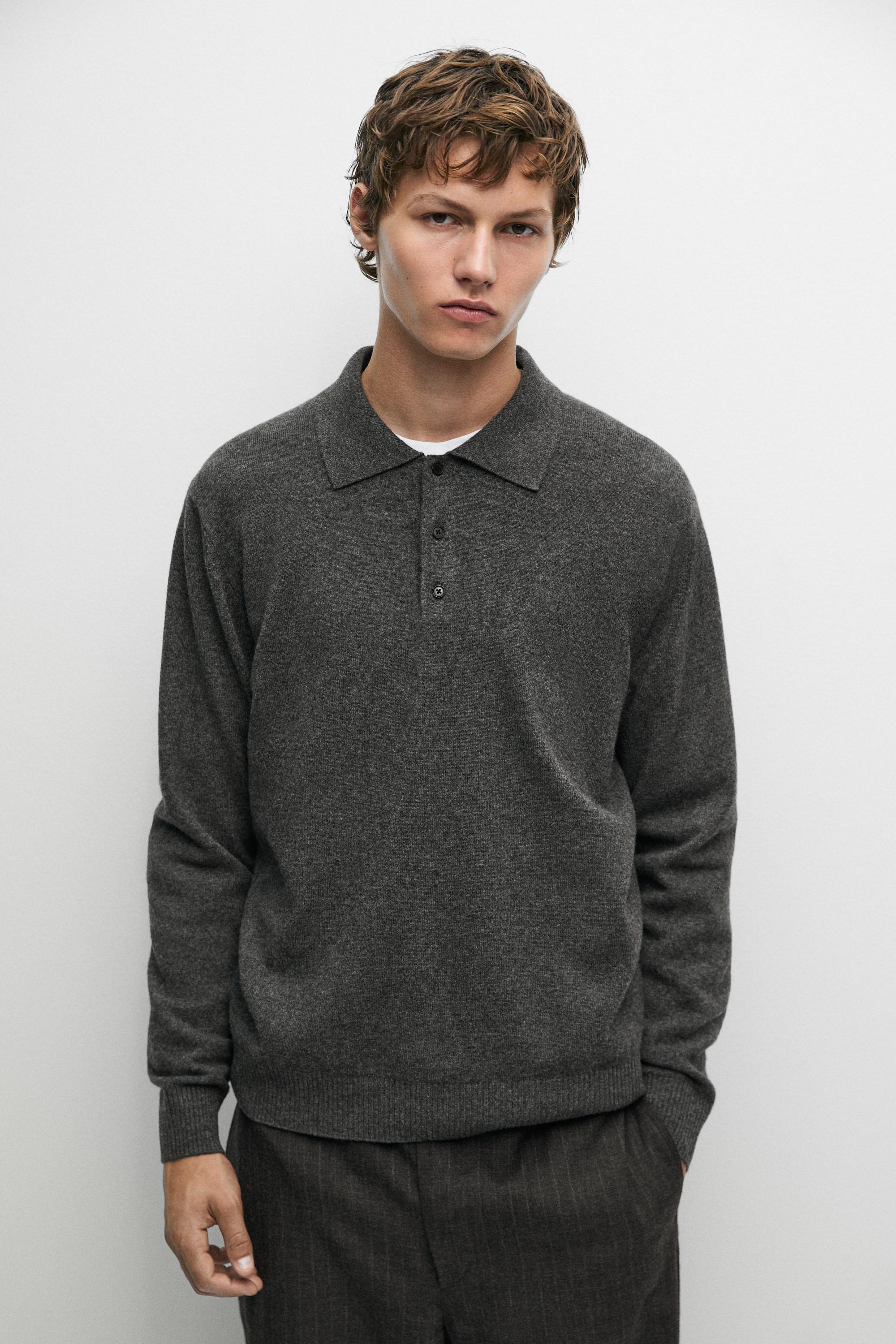 Wool cashmere blend polo sweater