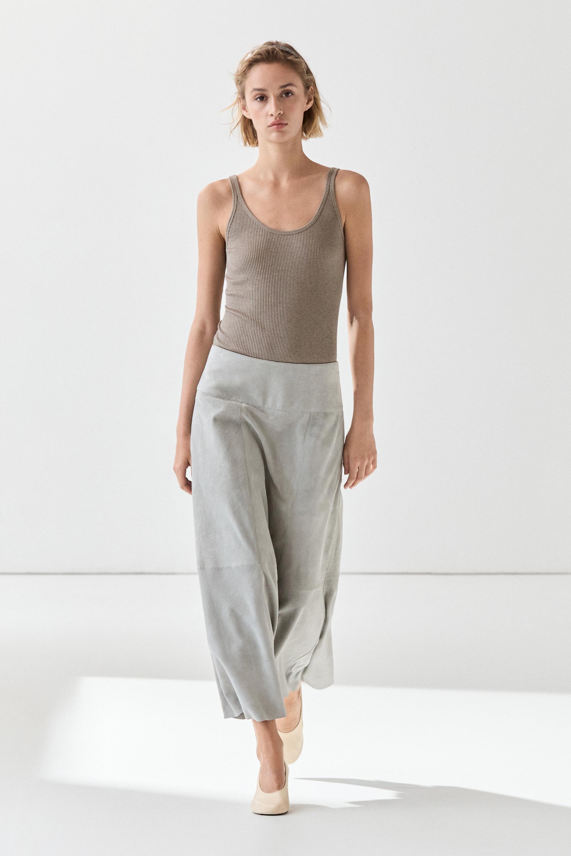 Suede flared midi skirt with sash