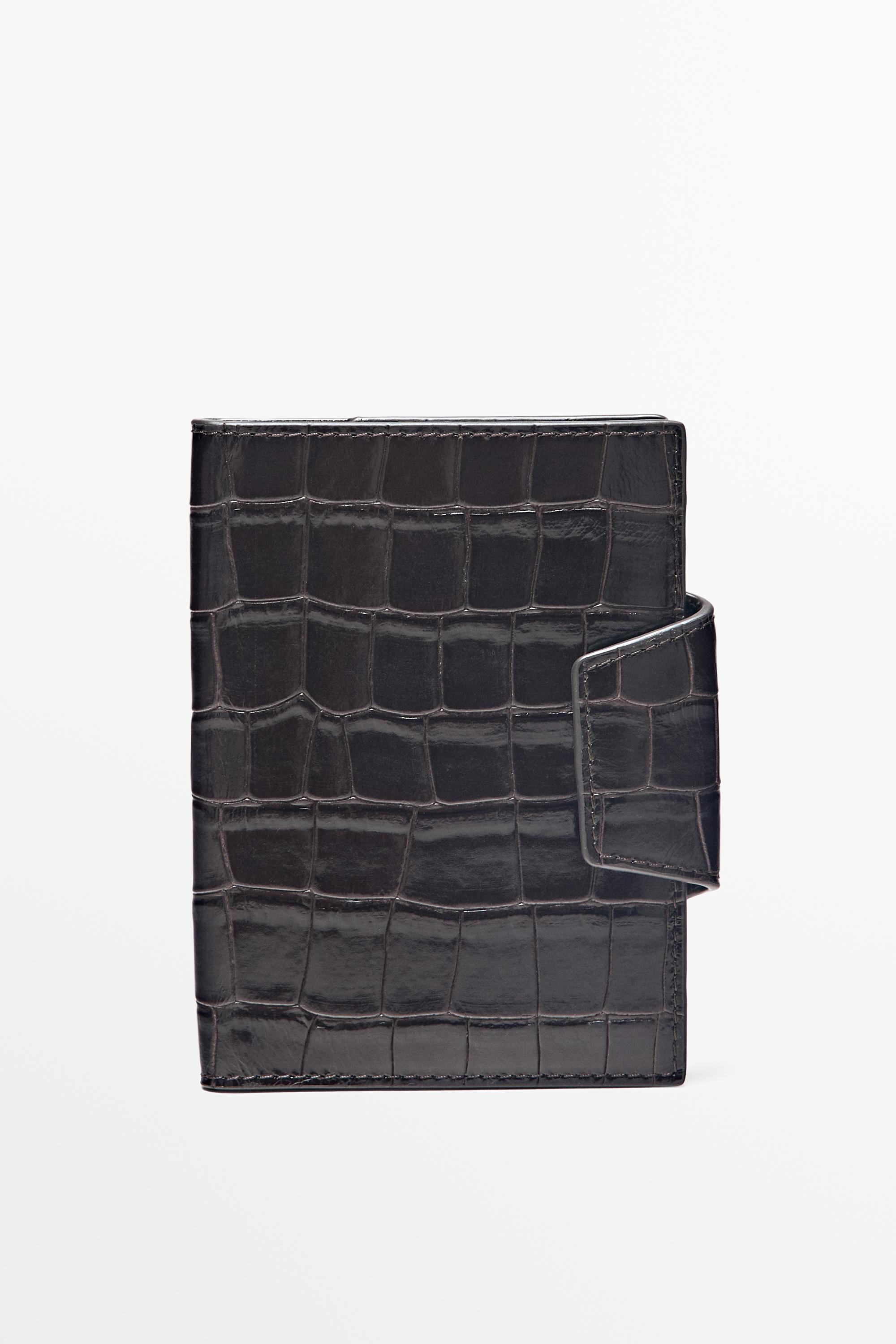 Crocodile-textured leather passport holder