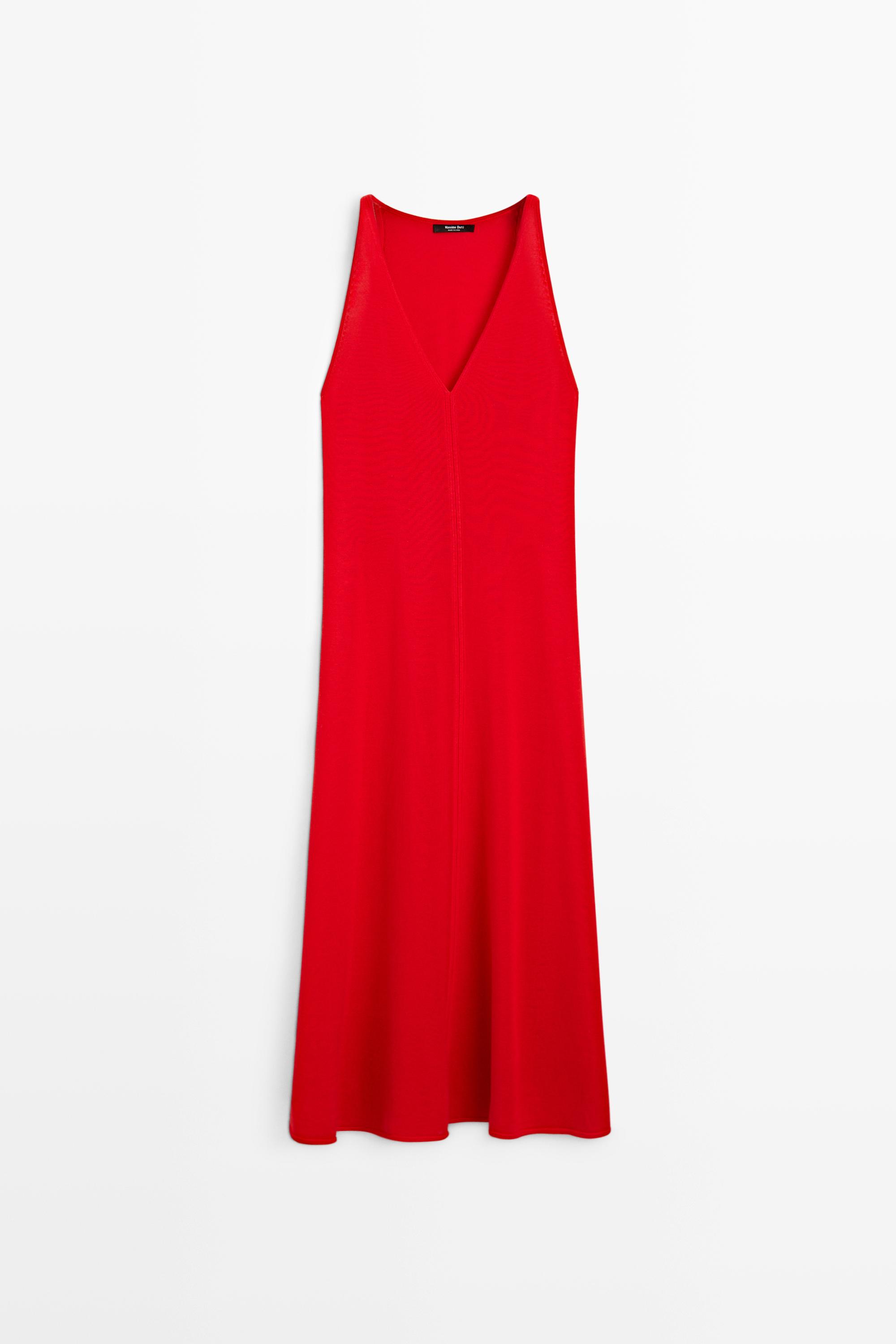 V-neck knit midi dress