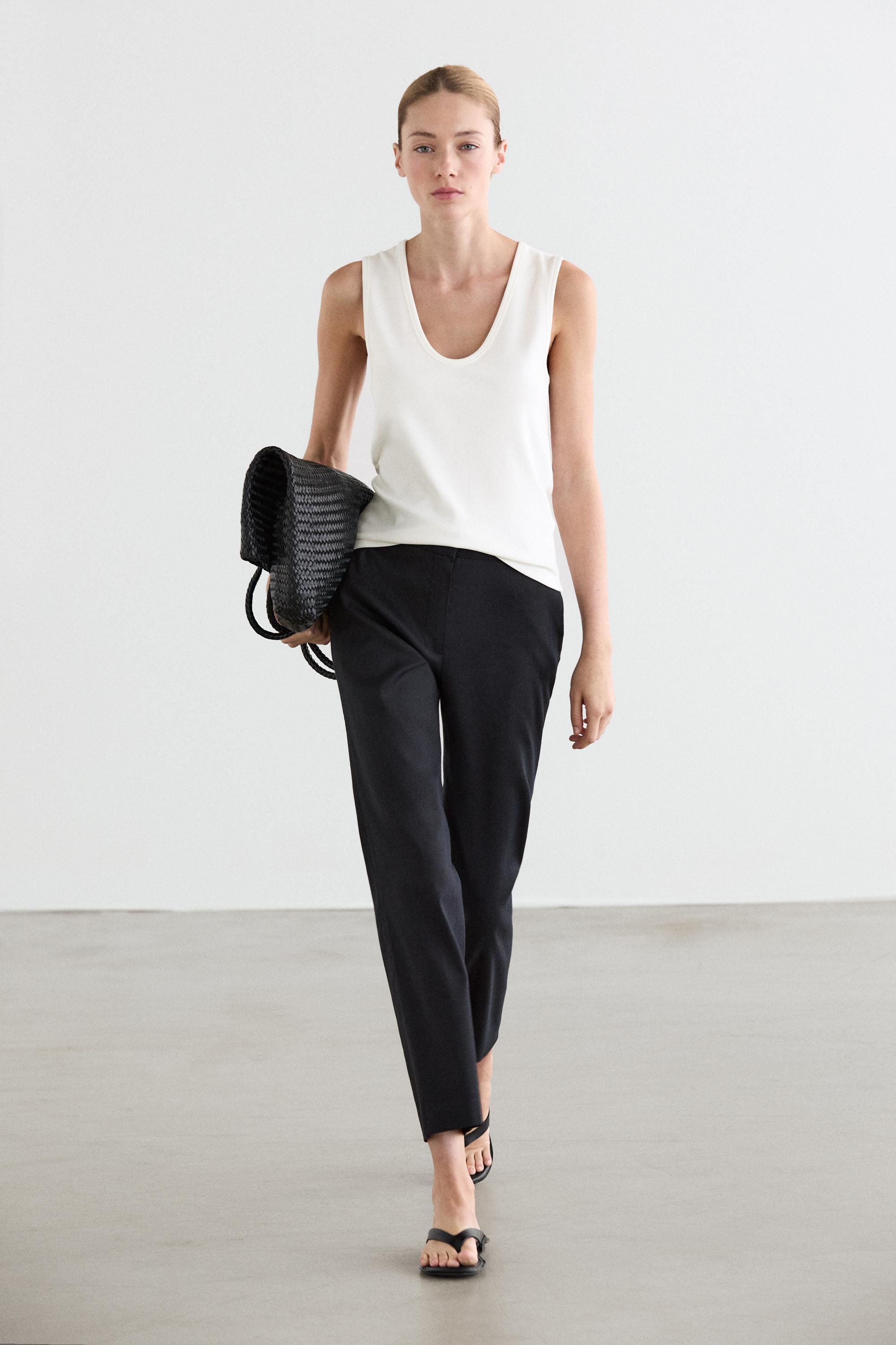 Straight-leg linen blend trousers