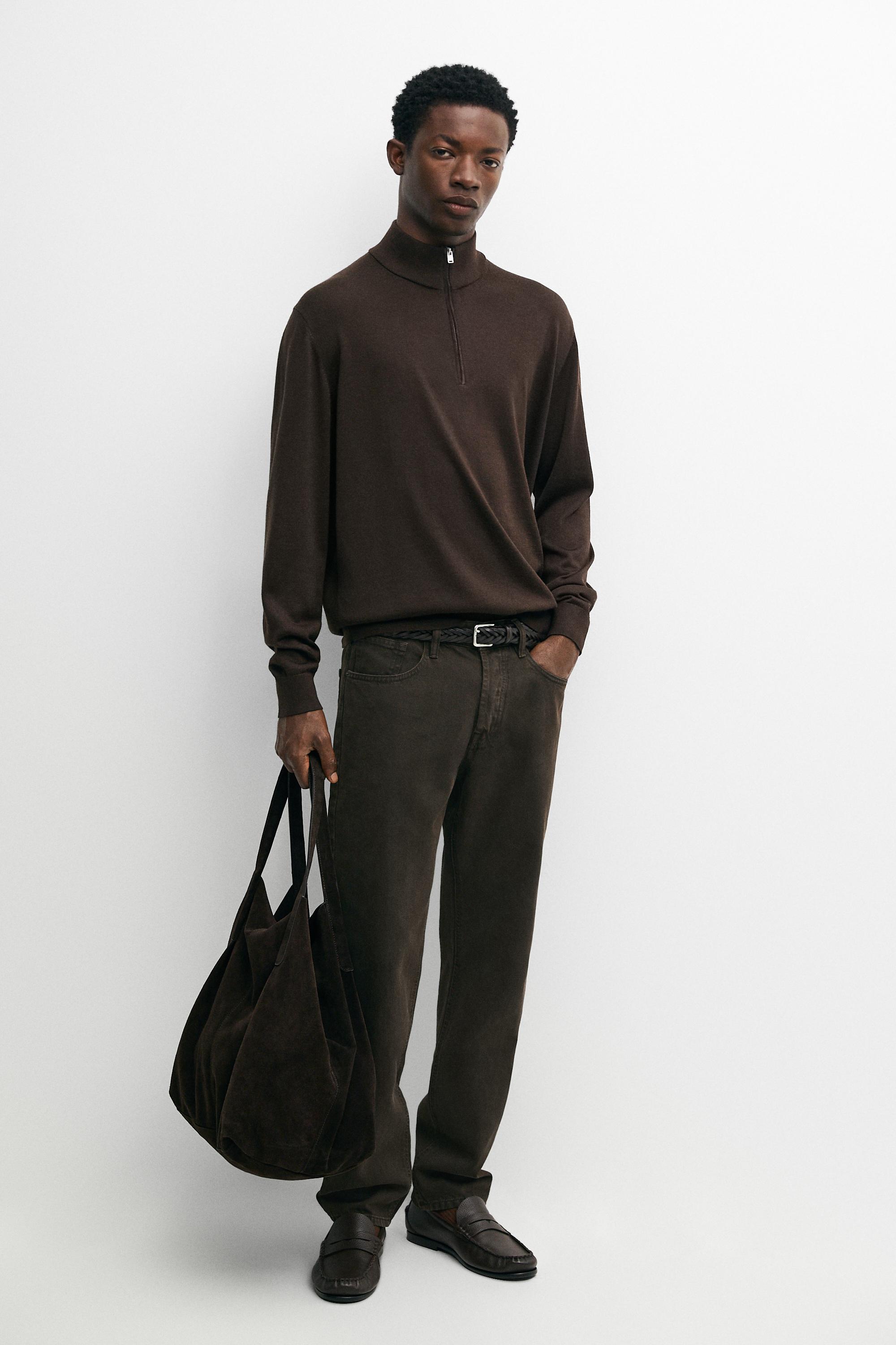 Merino wool blend mock neck knit sweater