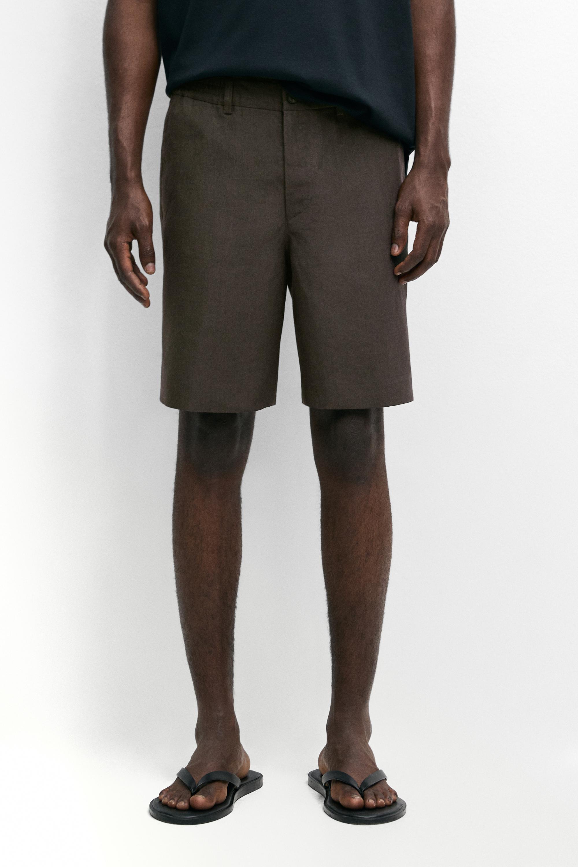 100% linen short Bermuda shorts