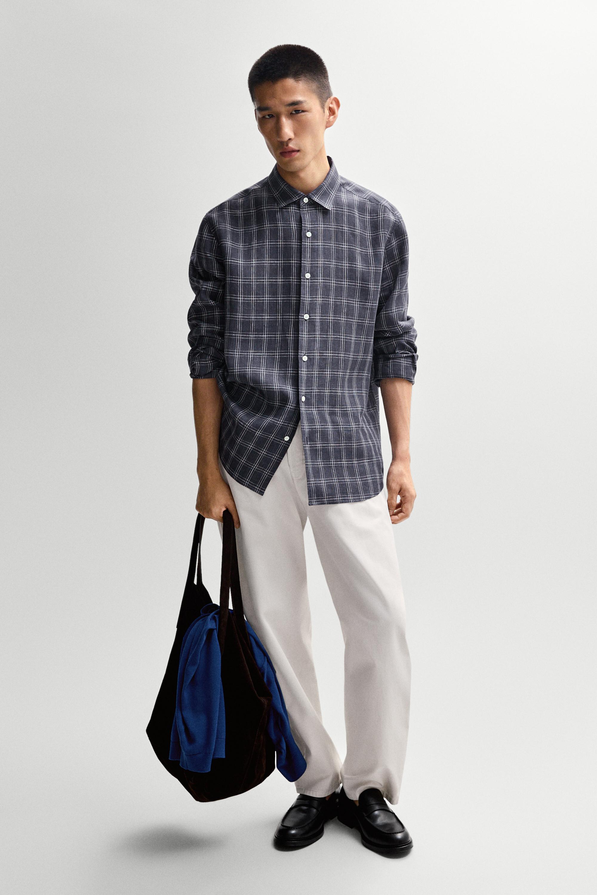100% linen regular fit check shirt