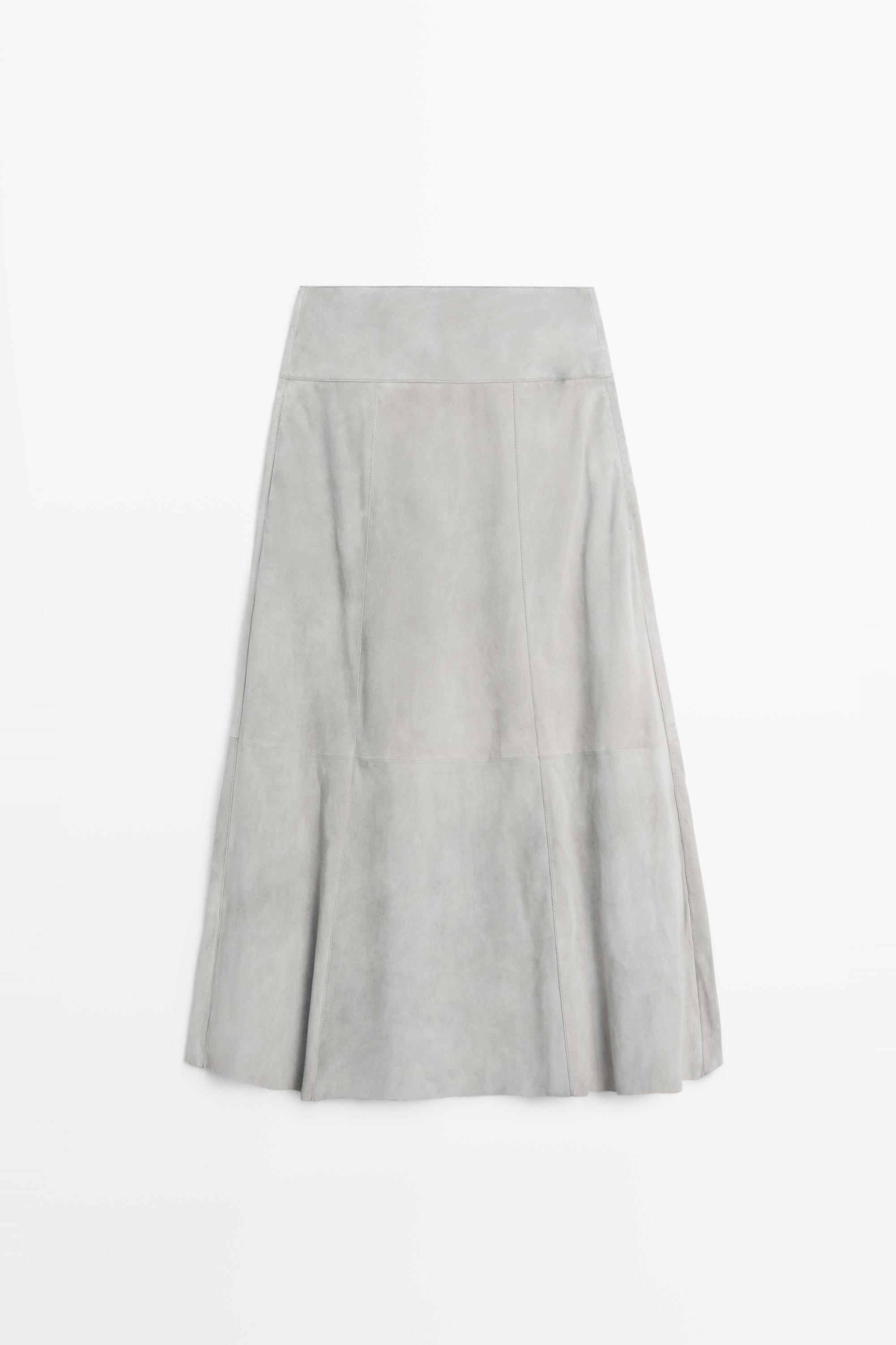 Suede flared midi skirt with sash