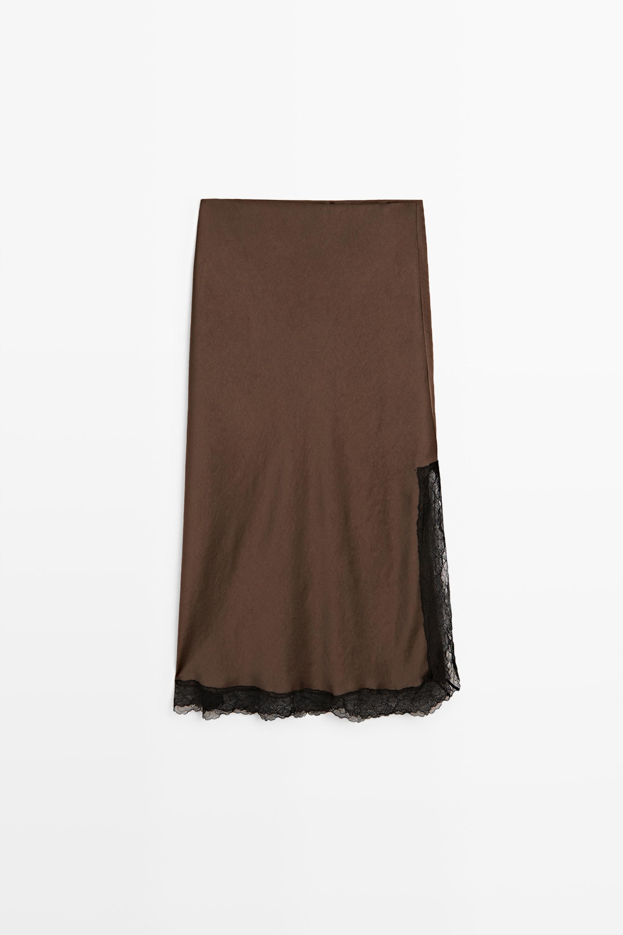 Lace-trimmed midi skirt