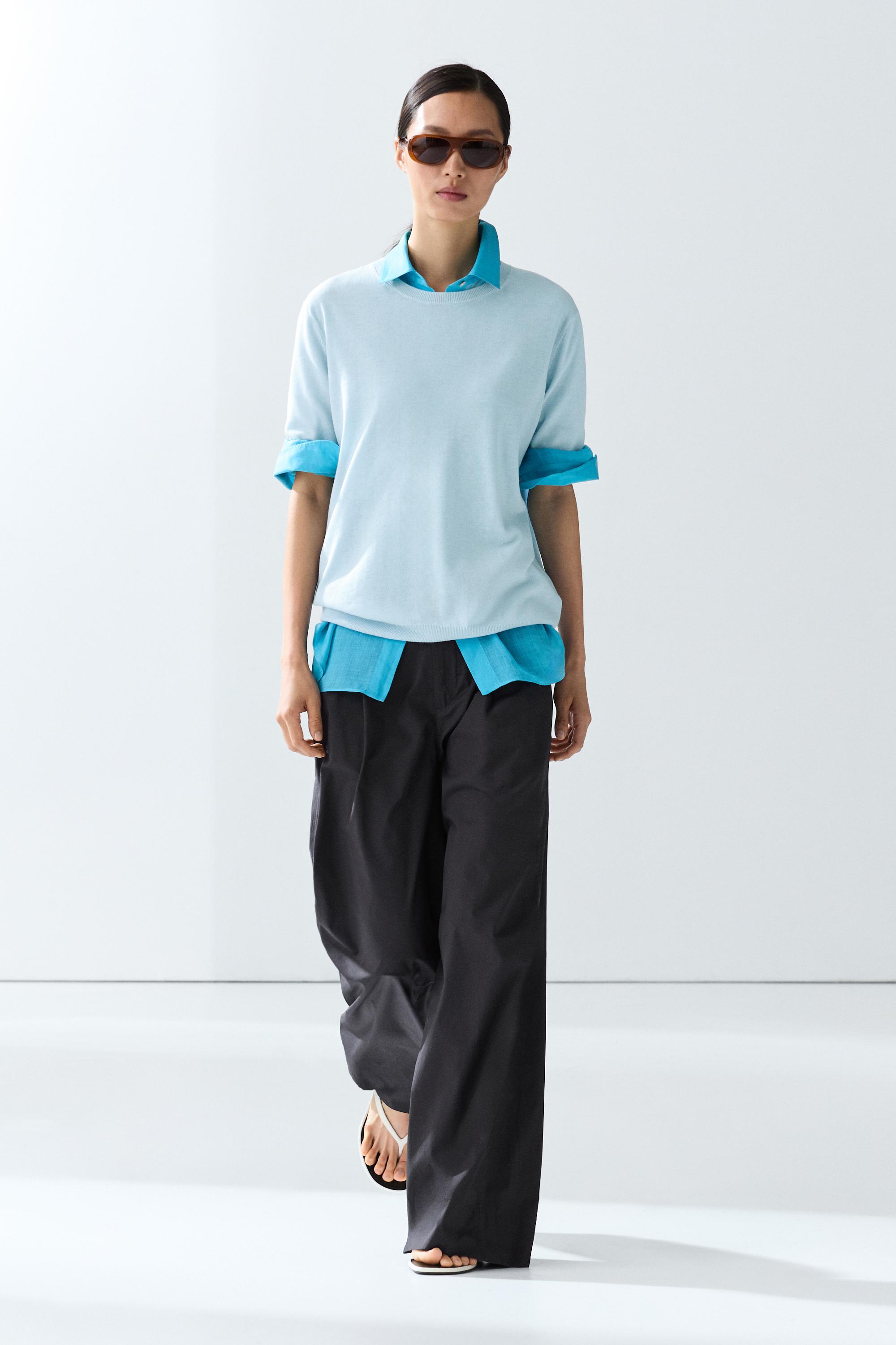 Short-sleeve fine-knit sweater