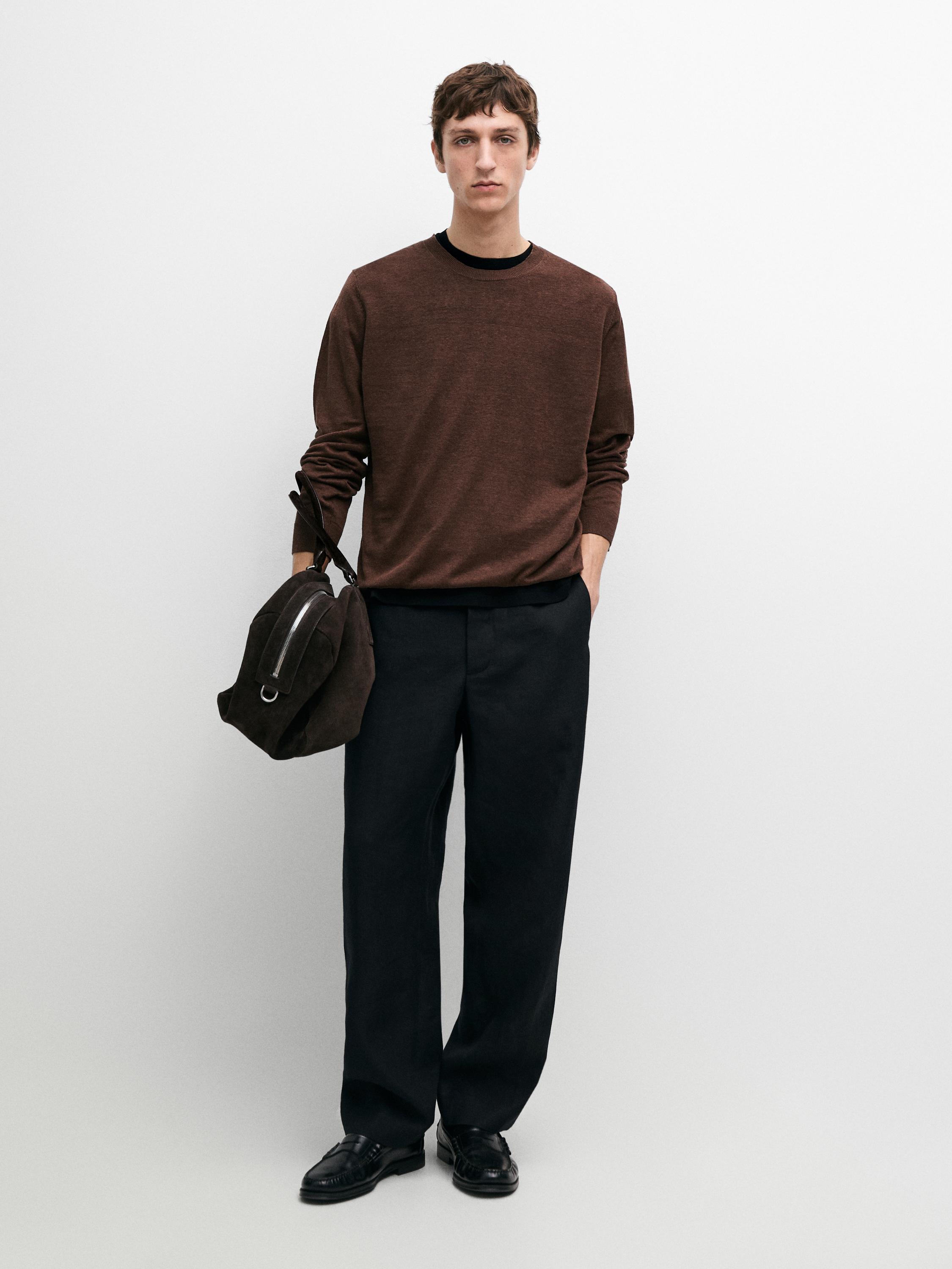 100% linen knit crew neck sweater