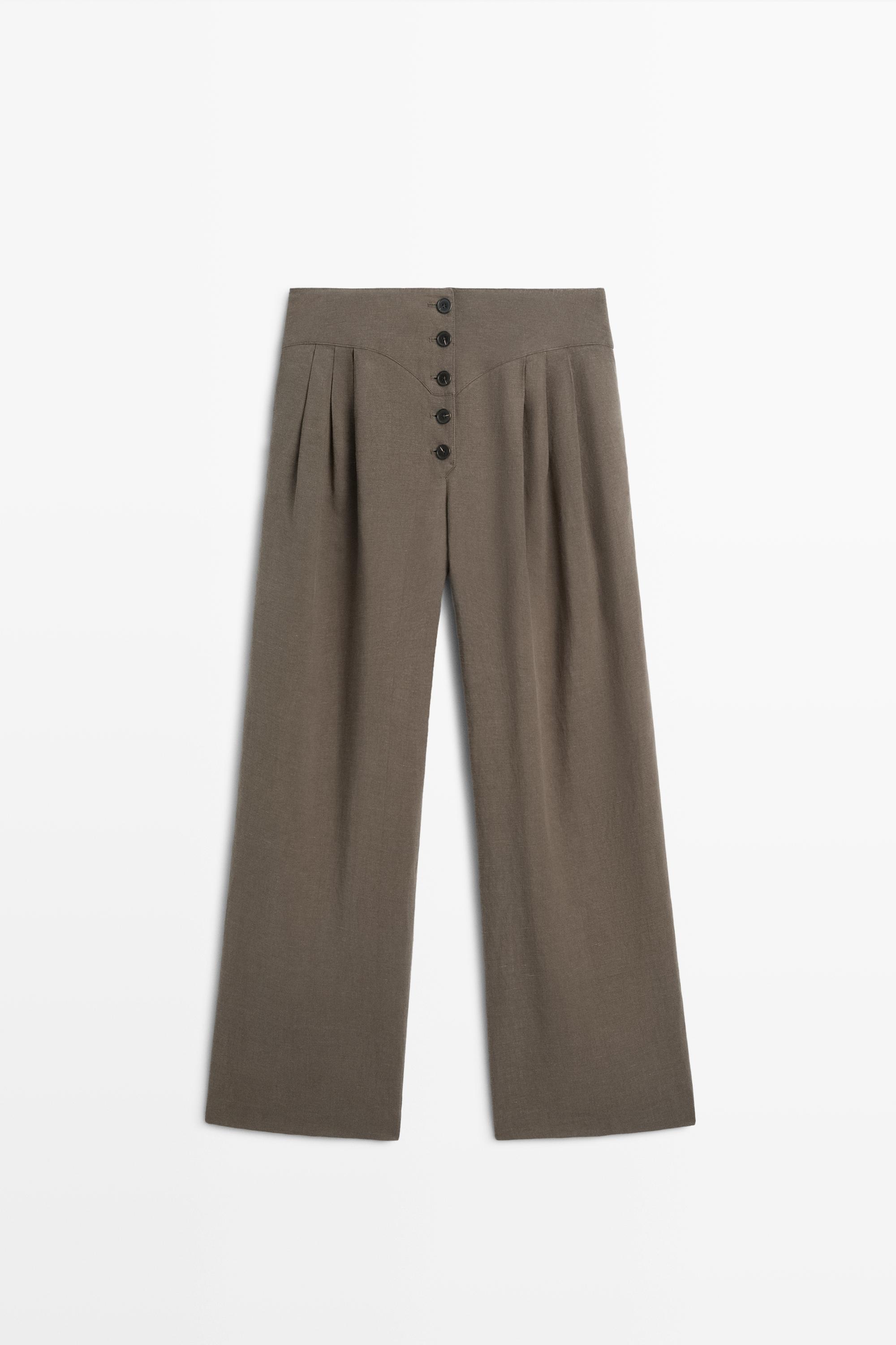 Linen blend pleated trousers