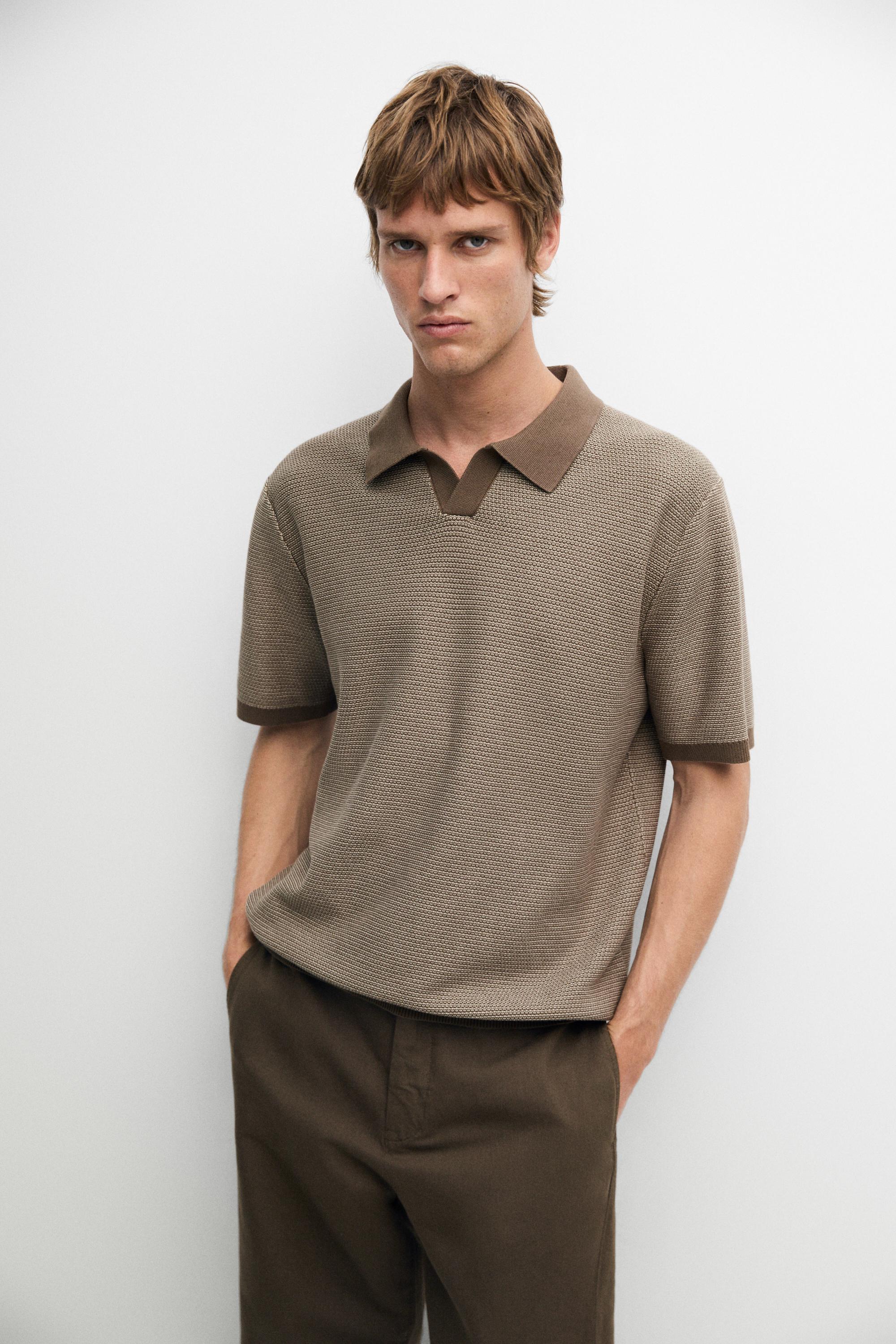 100% cotton contrast knit polo sweater