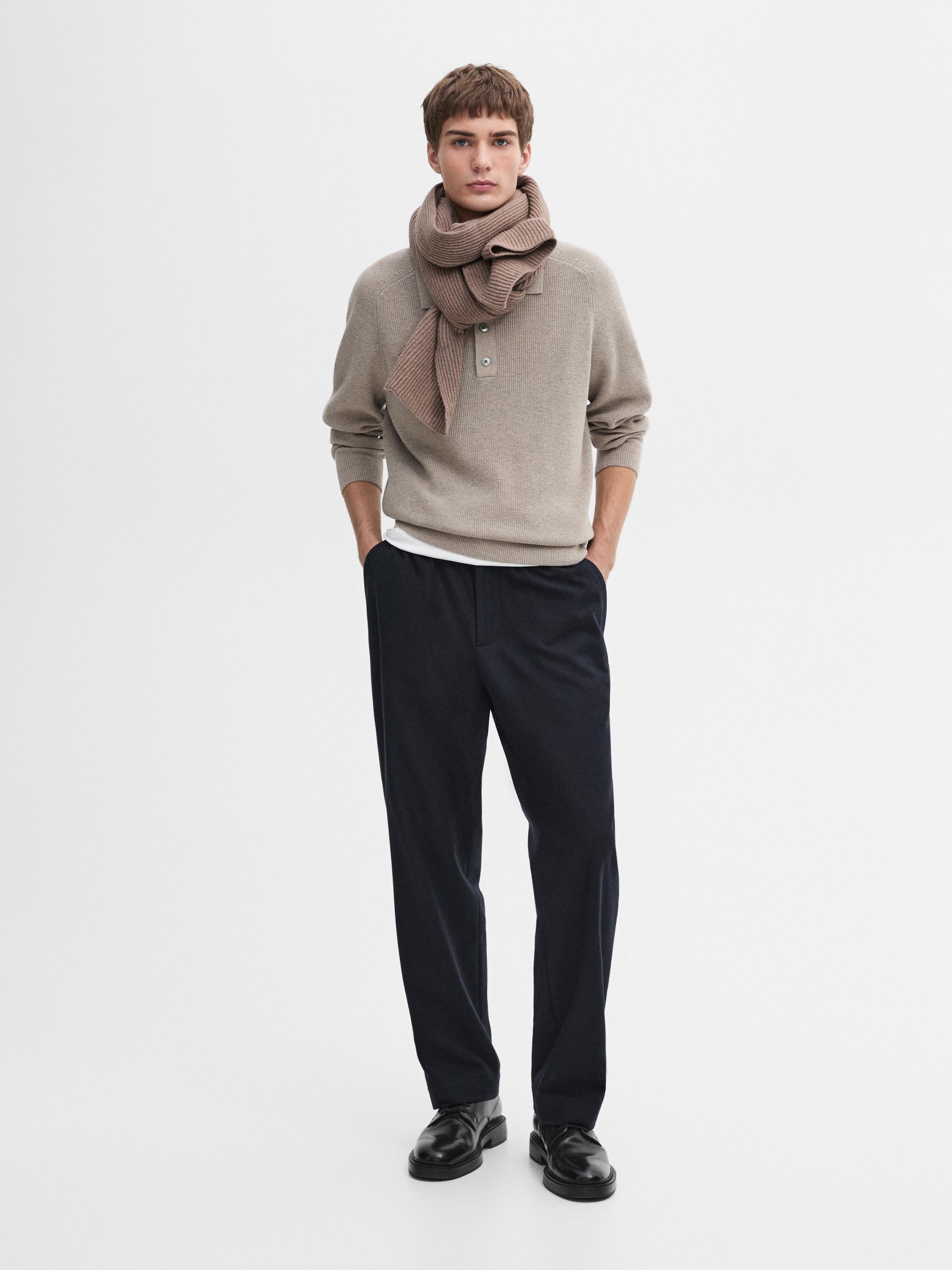 Ribbed knit polo collar sweater
