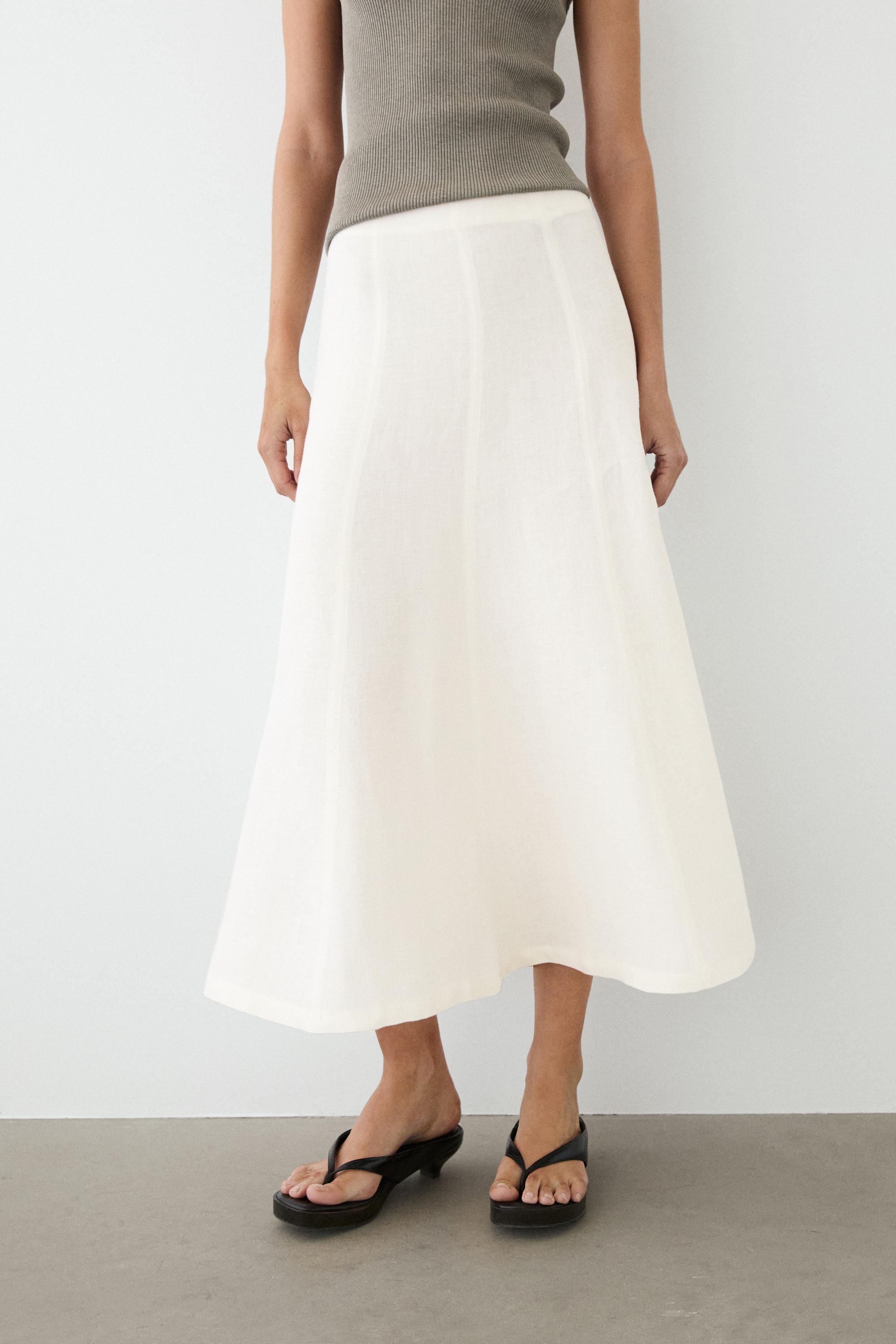 Flowing 100% linen midi skirt