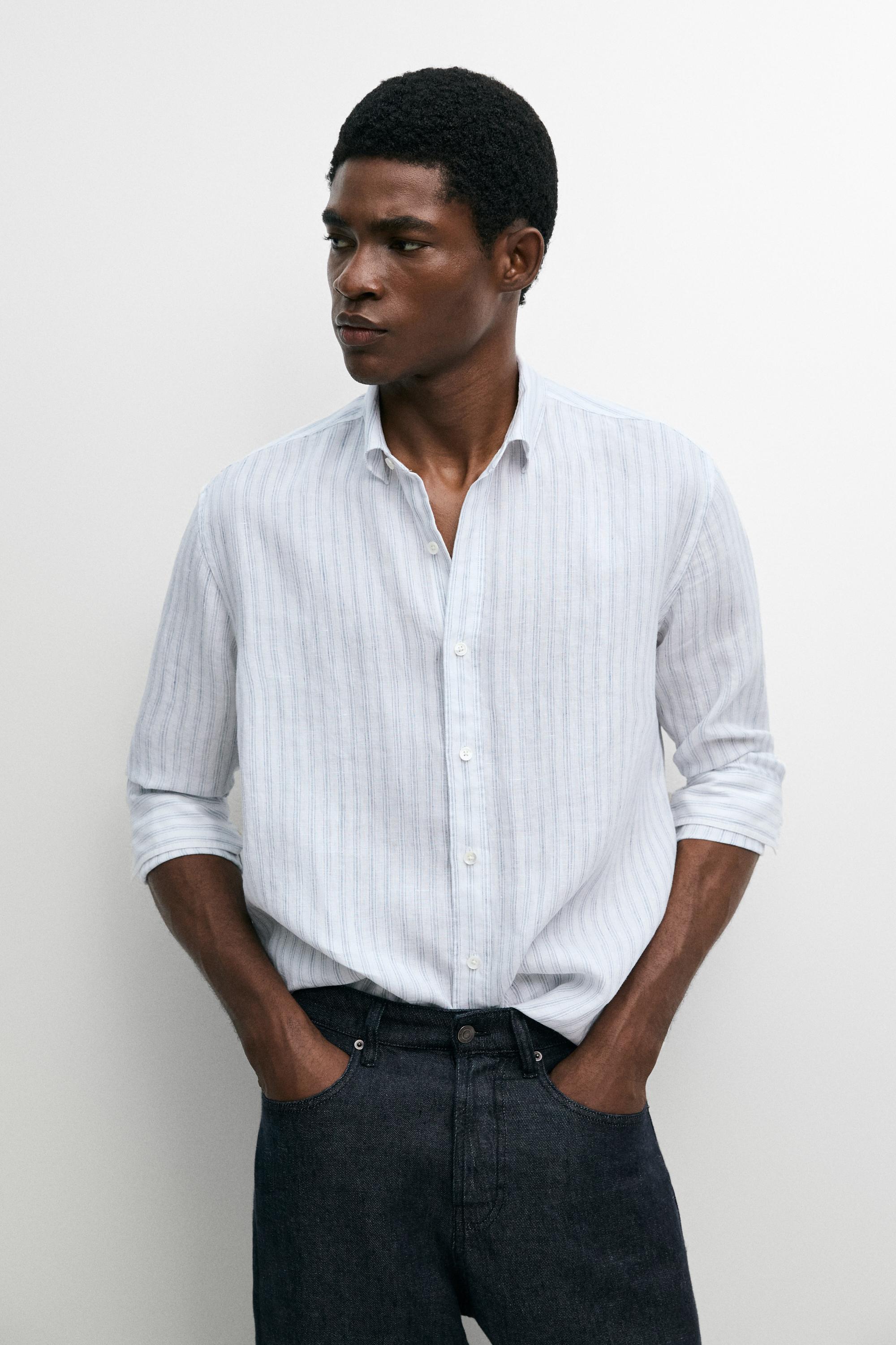 Extra-fine 100% linen striped shirt