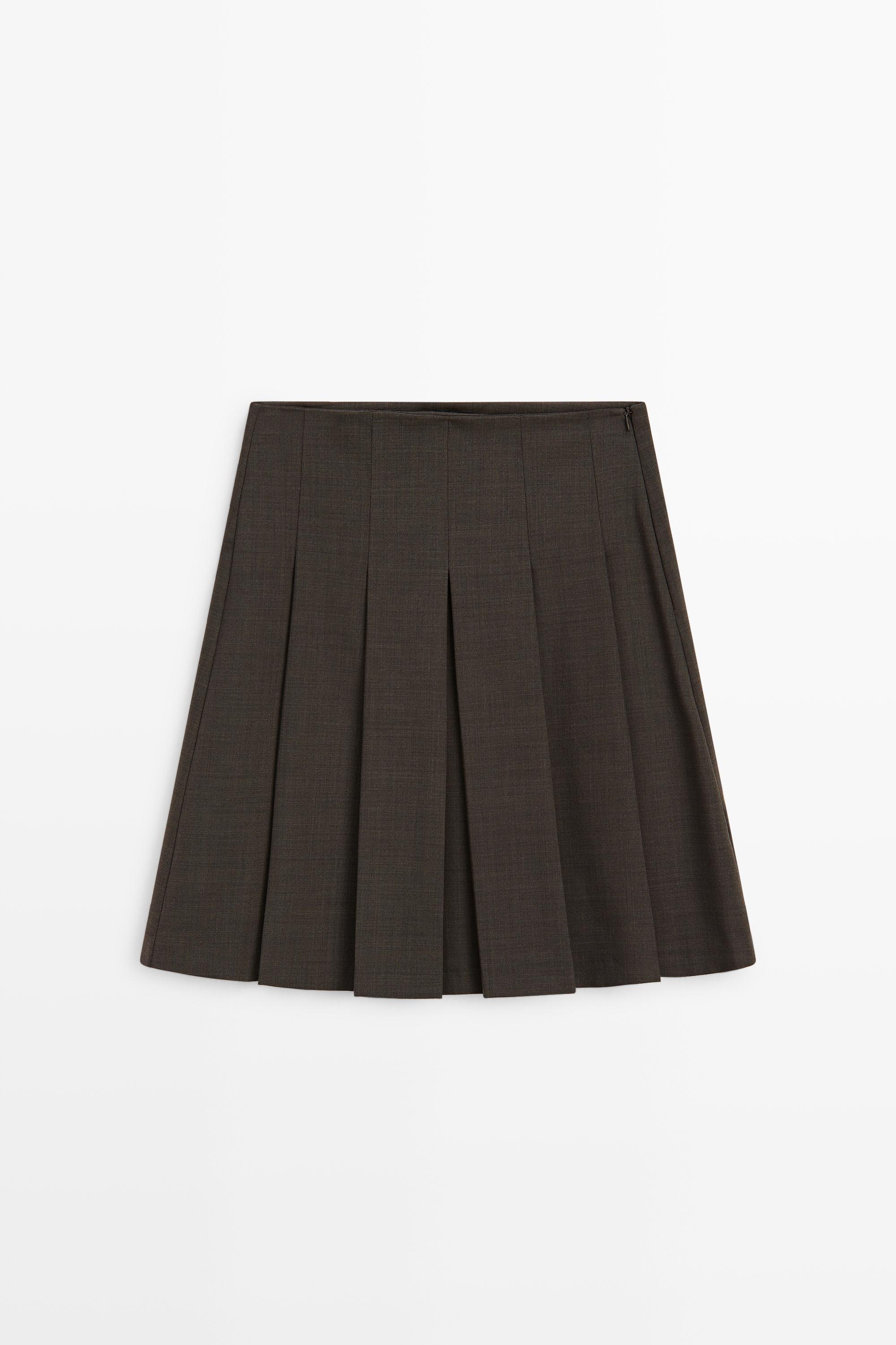 Wool blend pleated mini skirt