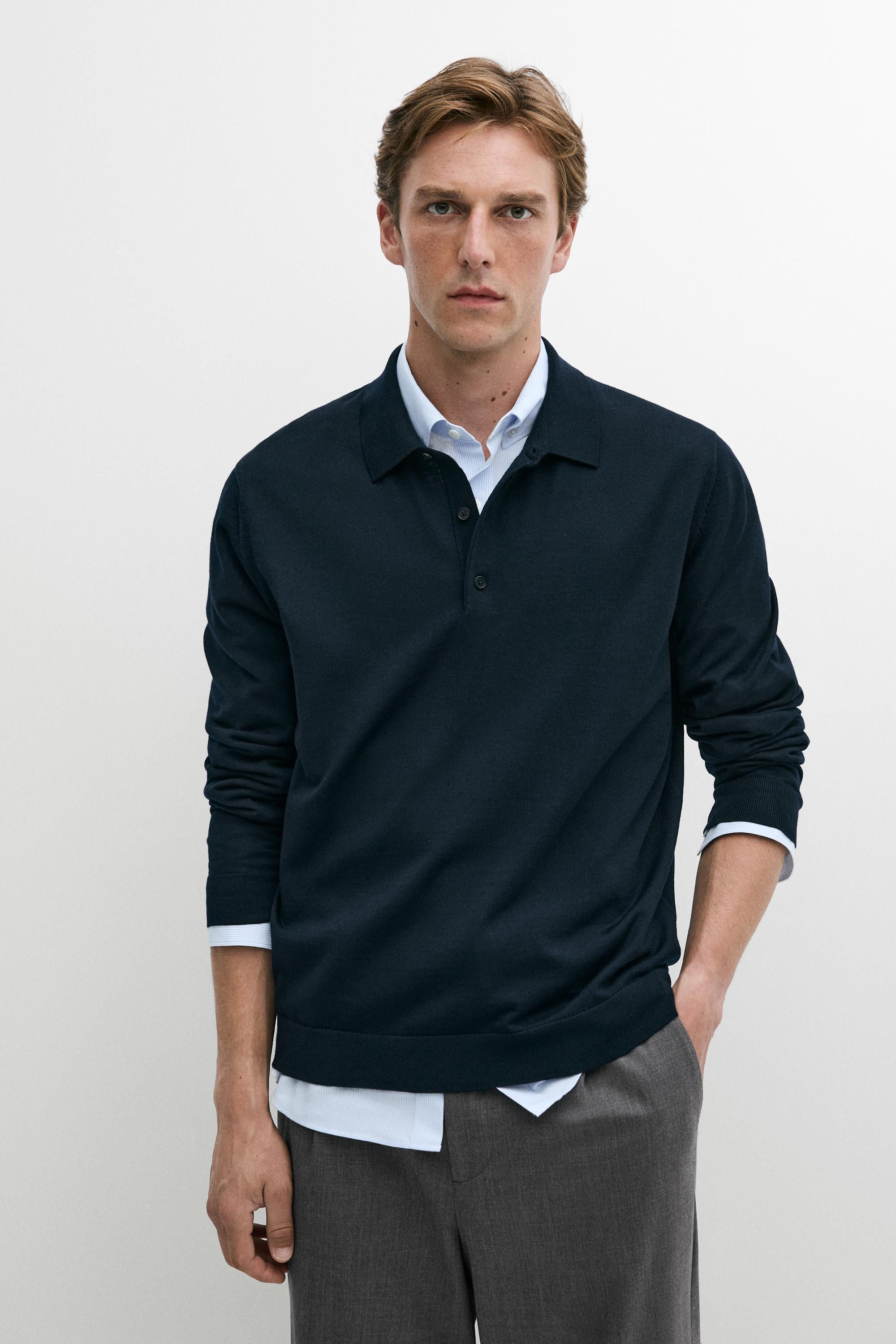 100% merino wool knit polo sweater