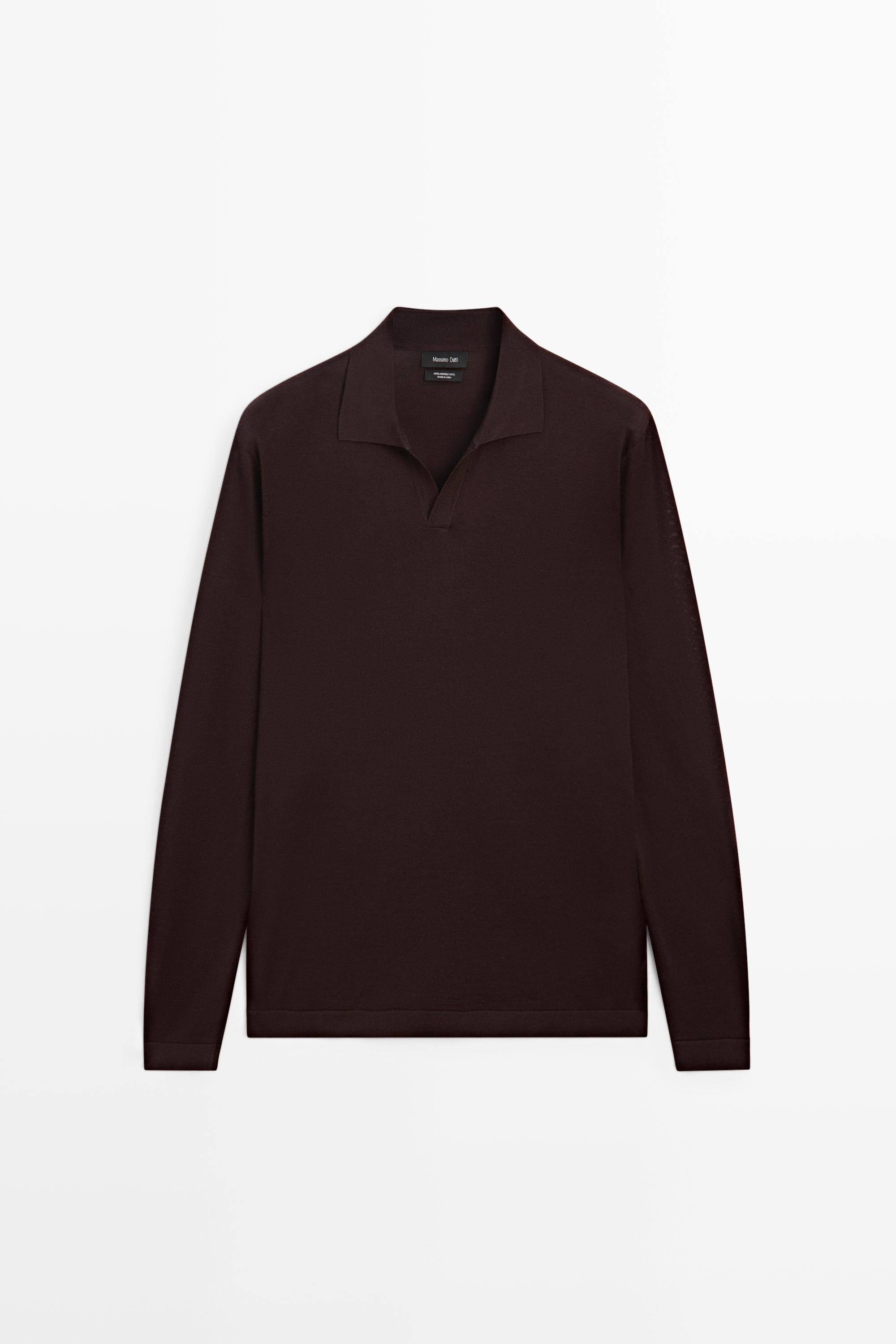 100% merino wool knit polo sweater