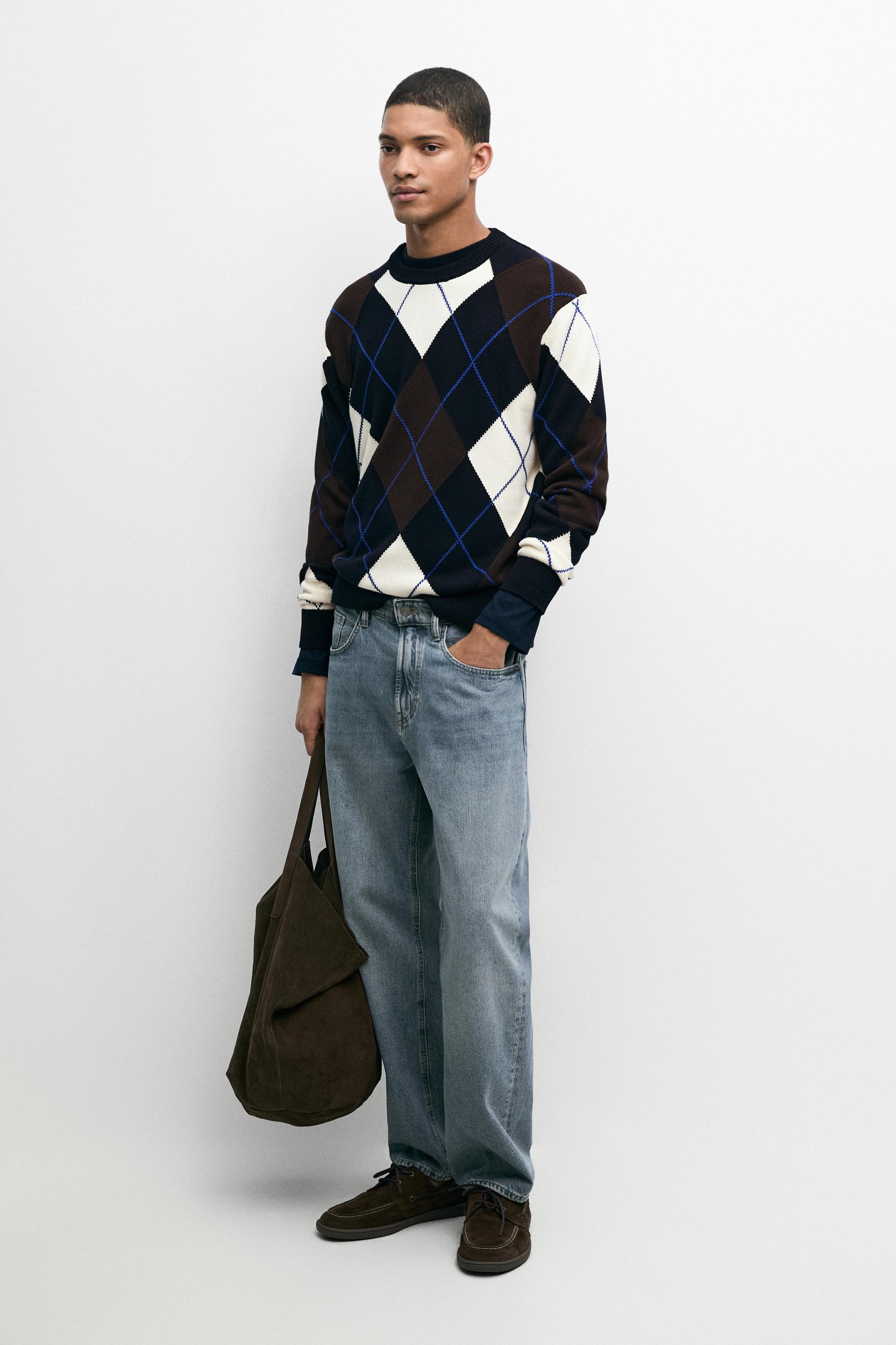 100% Cotton Argyle Knit Sweater