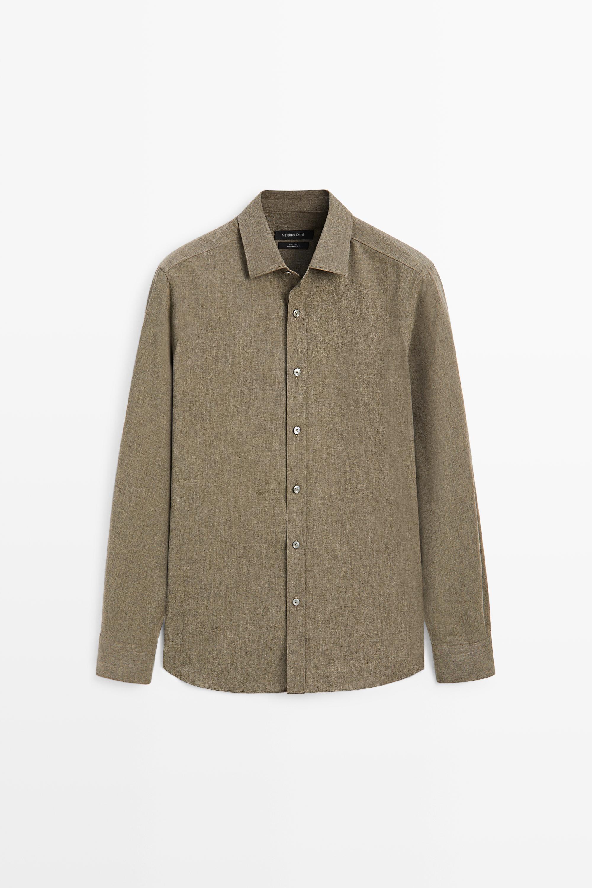 100% cotton melange twill regular fit shirt