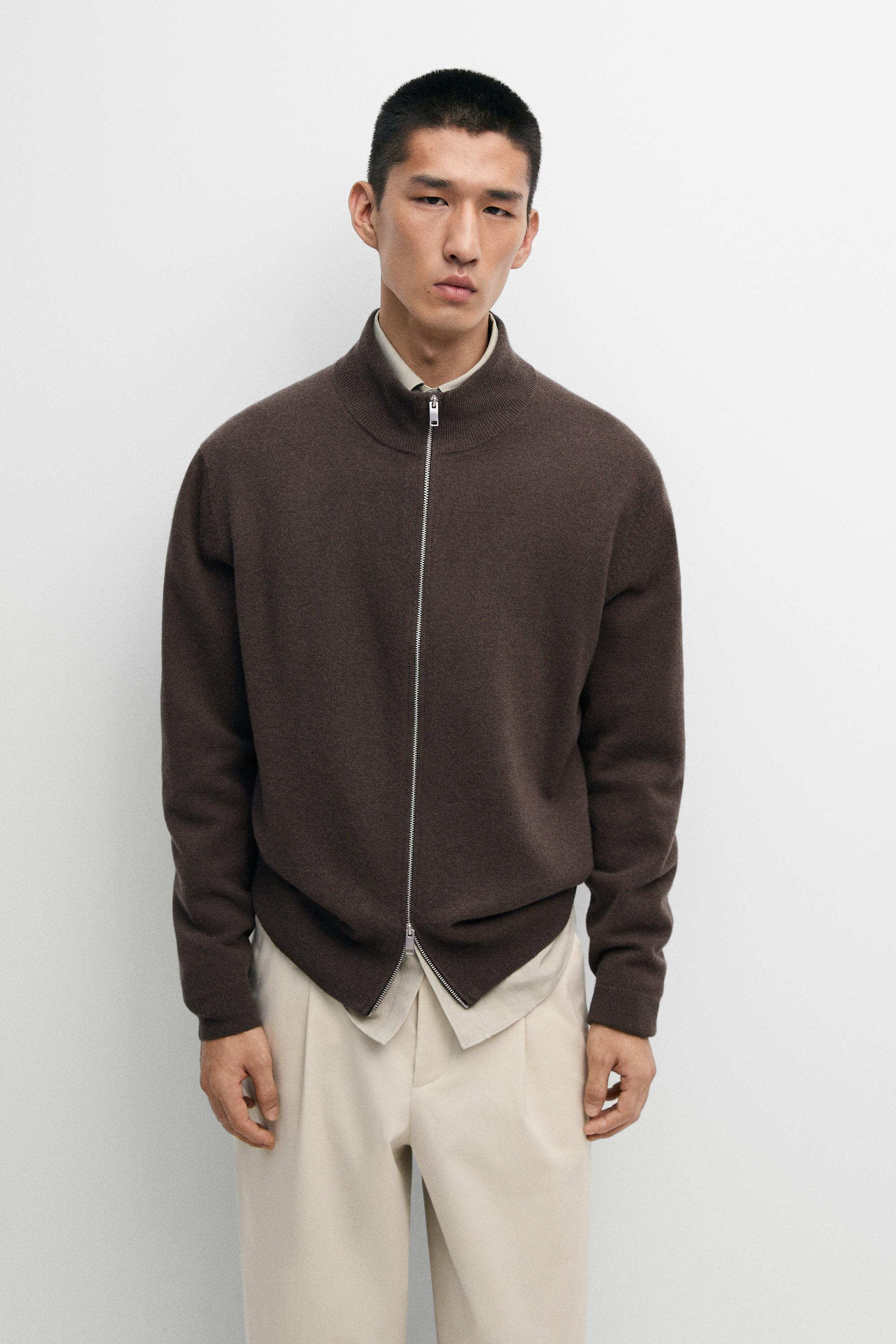 Wool blend zip-detail cardigan