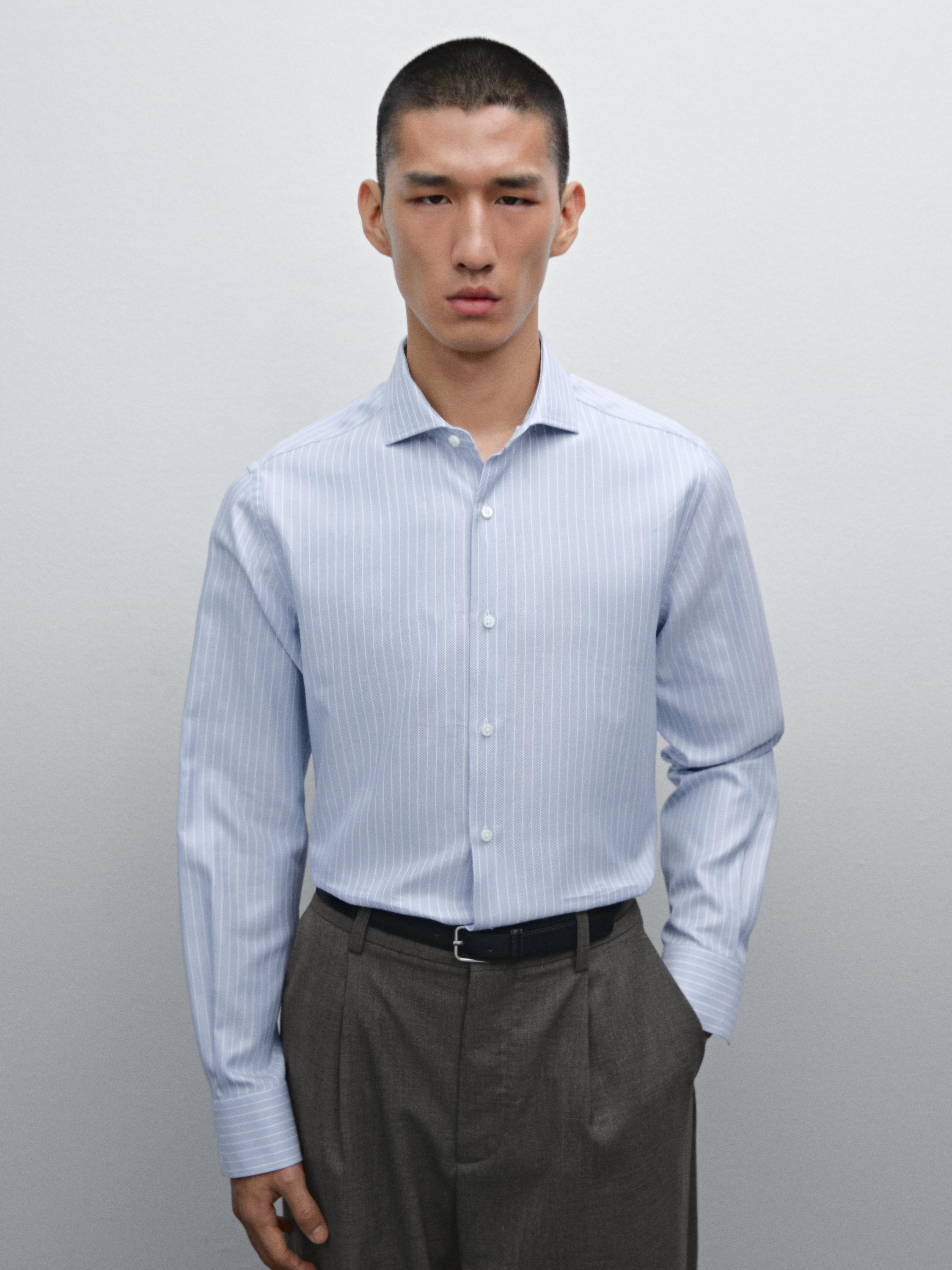 Slim fit striped 100% cotton shirt