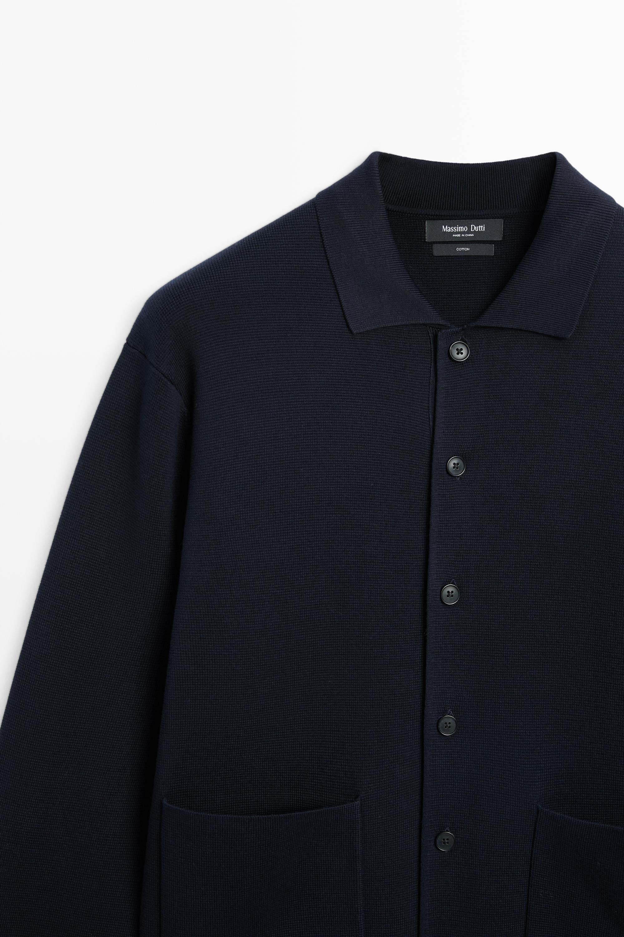 100% cotton knit polo collar cardigan