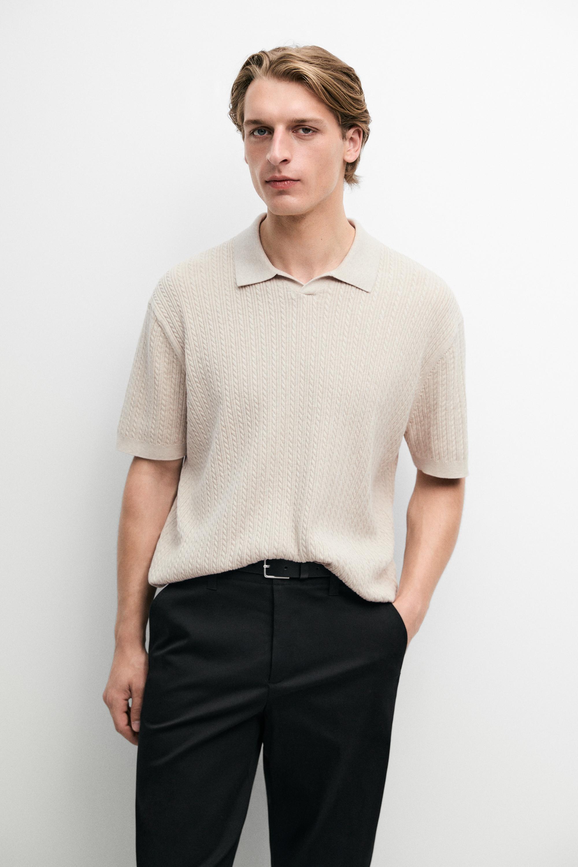 100% cotton cable-knit polo sweater