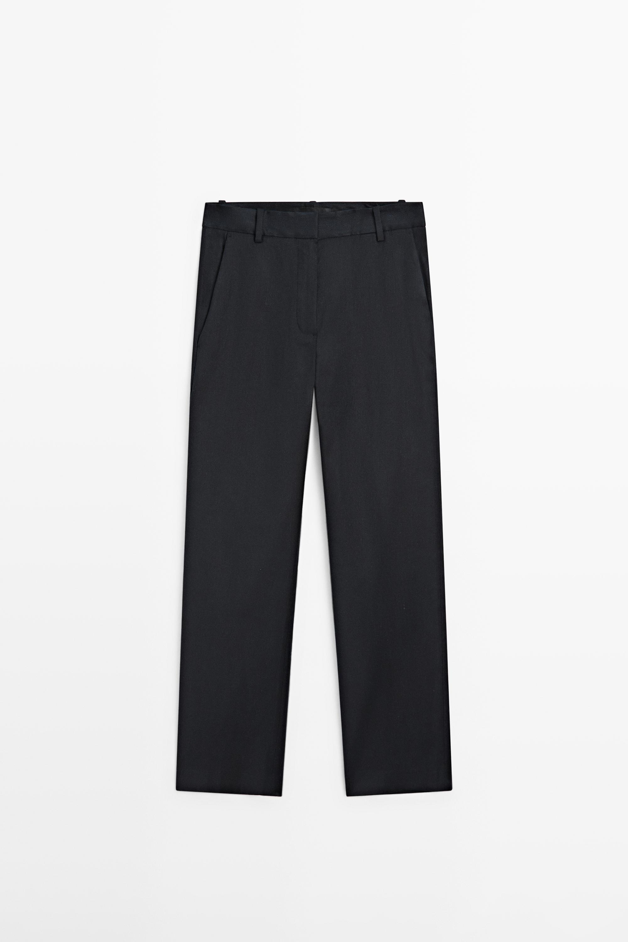 Straight-leg linen blend trousers