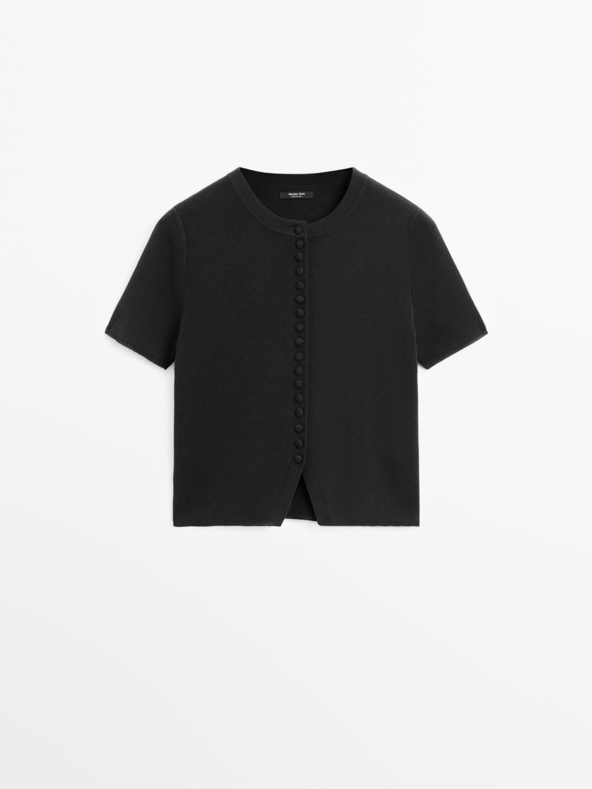 Cotton short sleeve knit cardigan