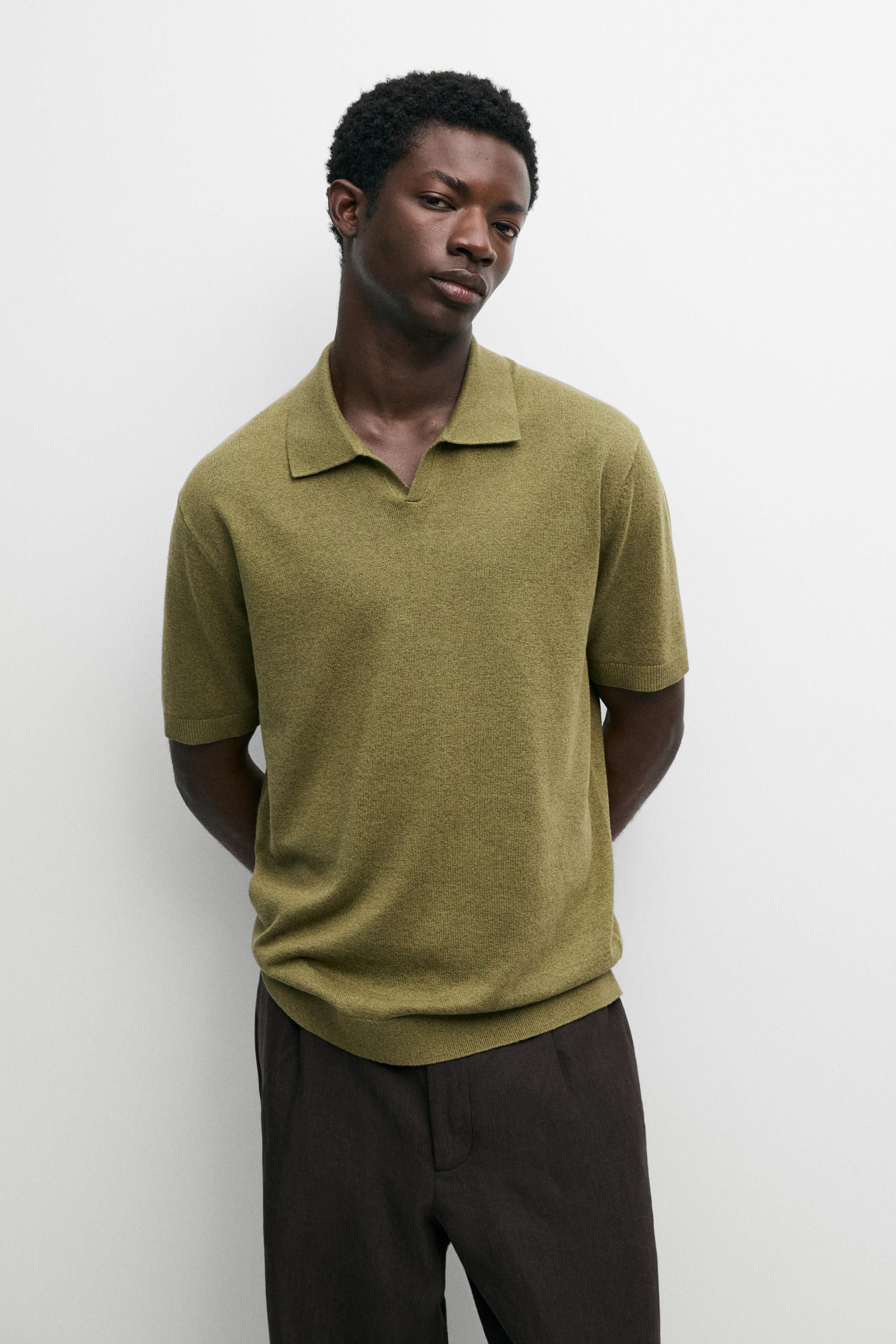 Linen blend knit polo sweater