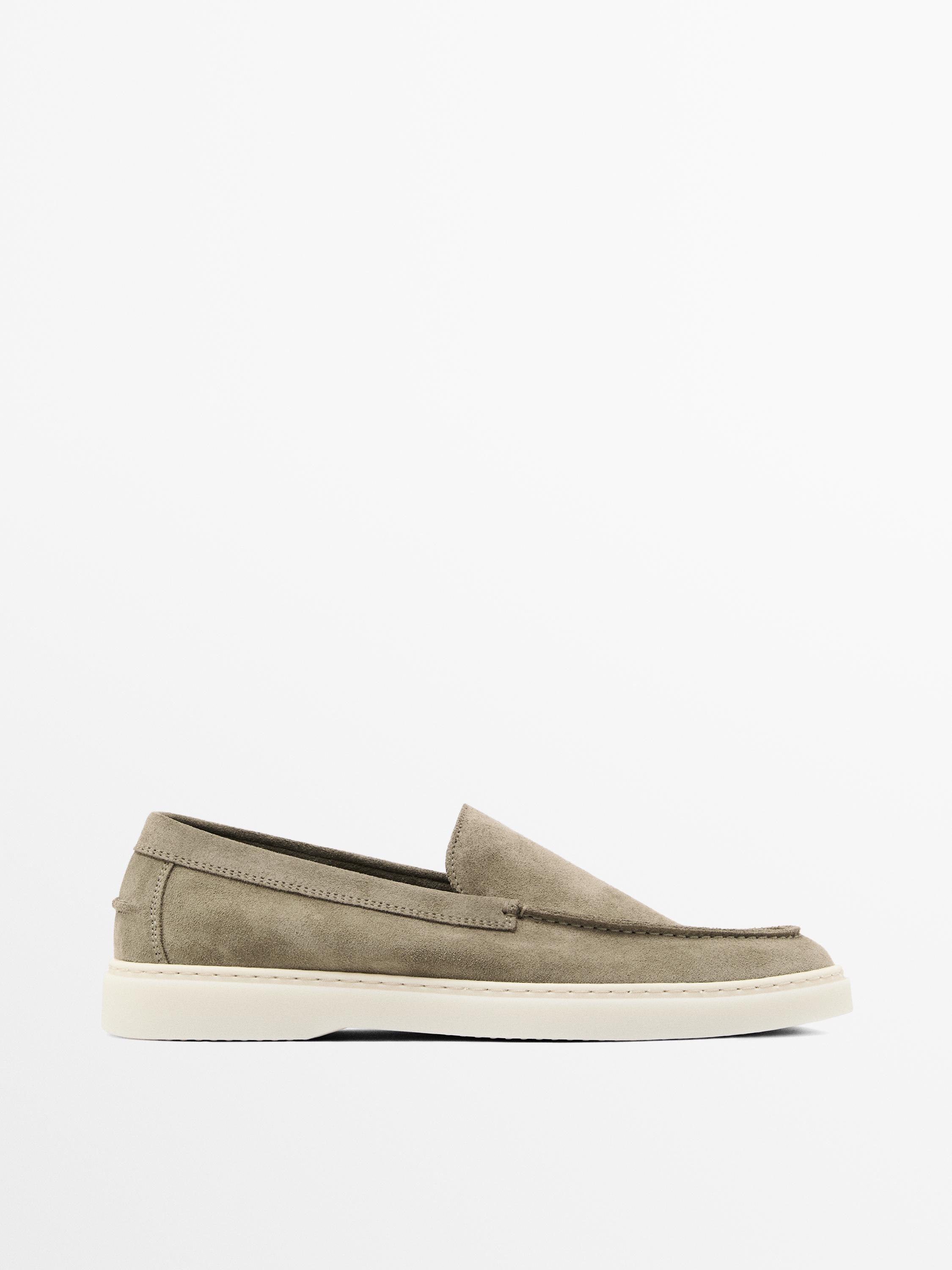 Split leather loafers with moc toe