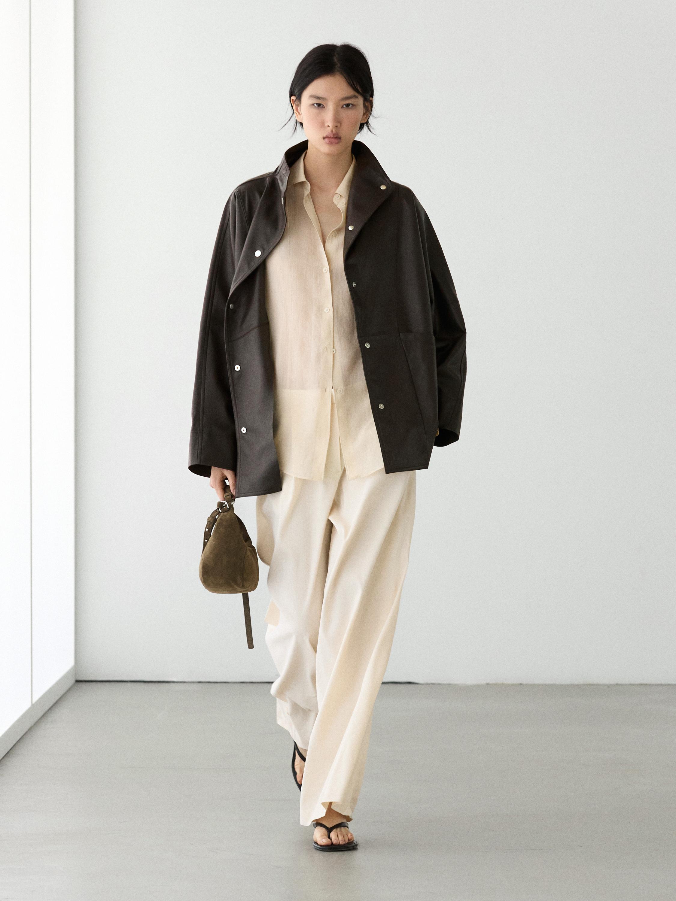 Nappa leather cape-style parka