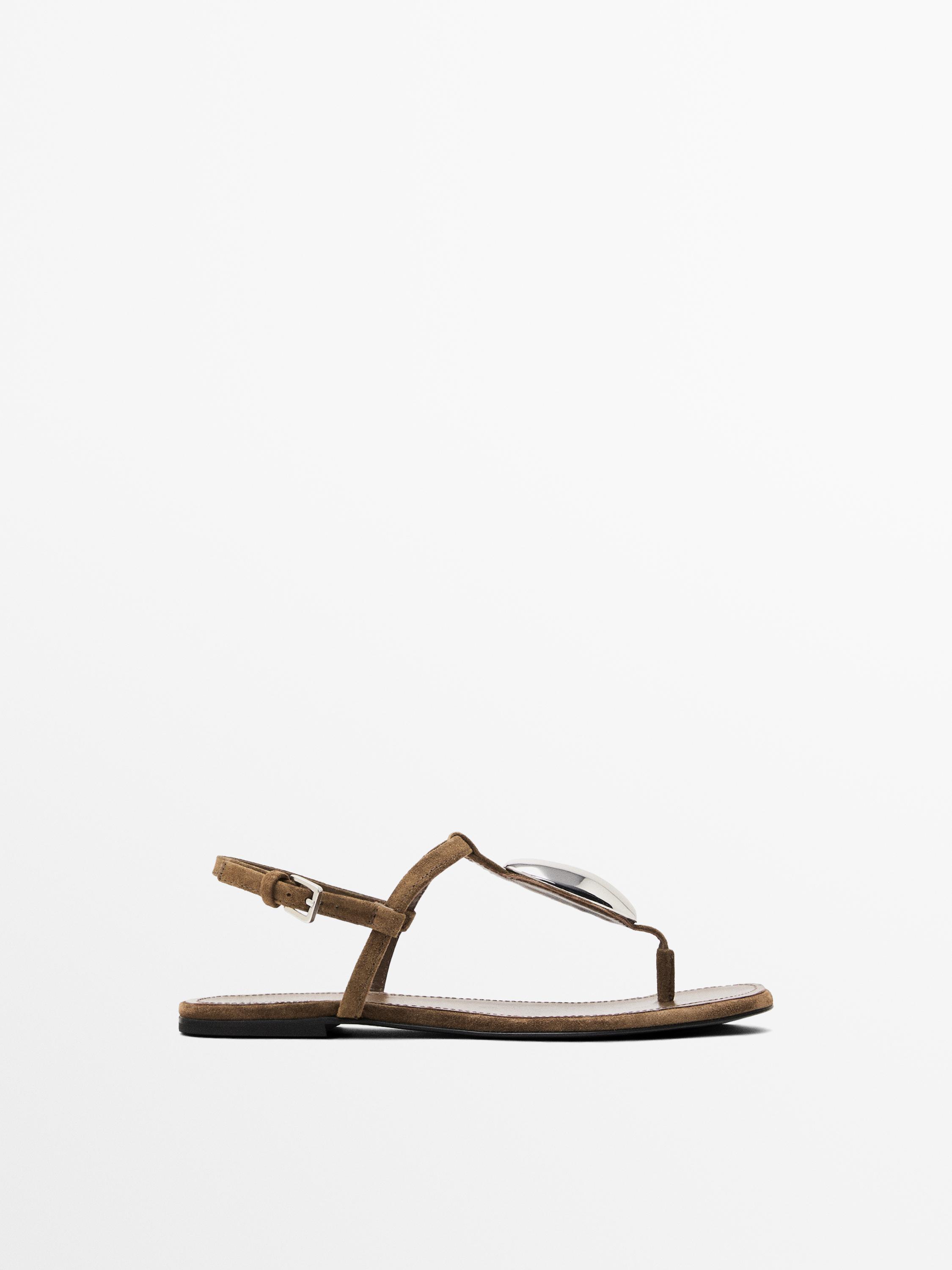 Rhinestone split suede sandals