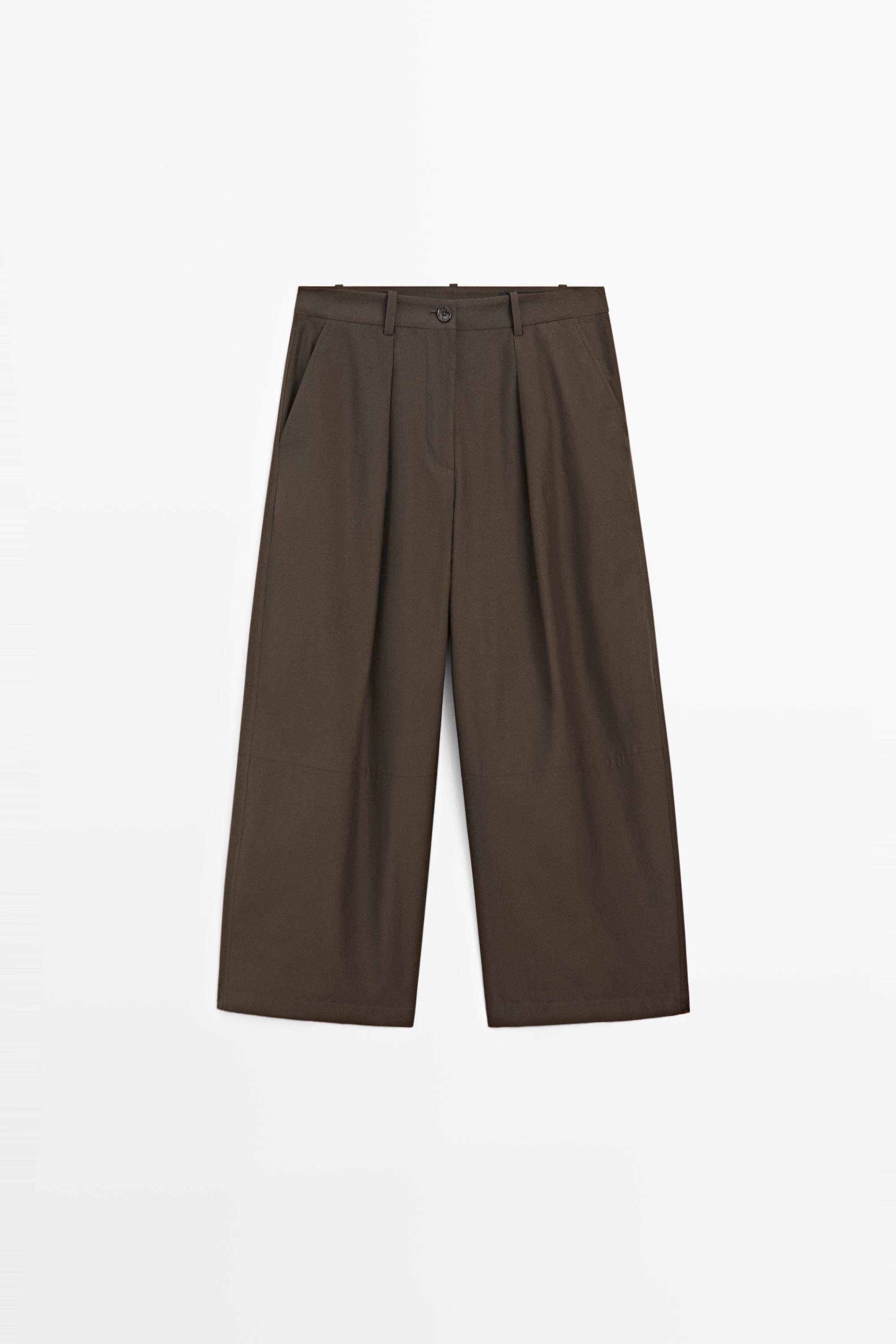 Cotton poplin blend wide-leg pants
