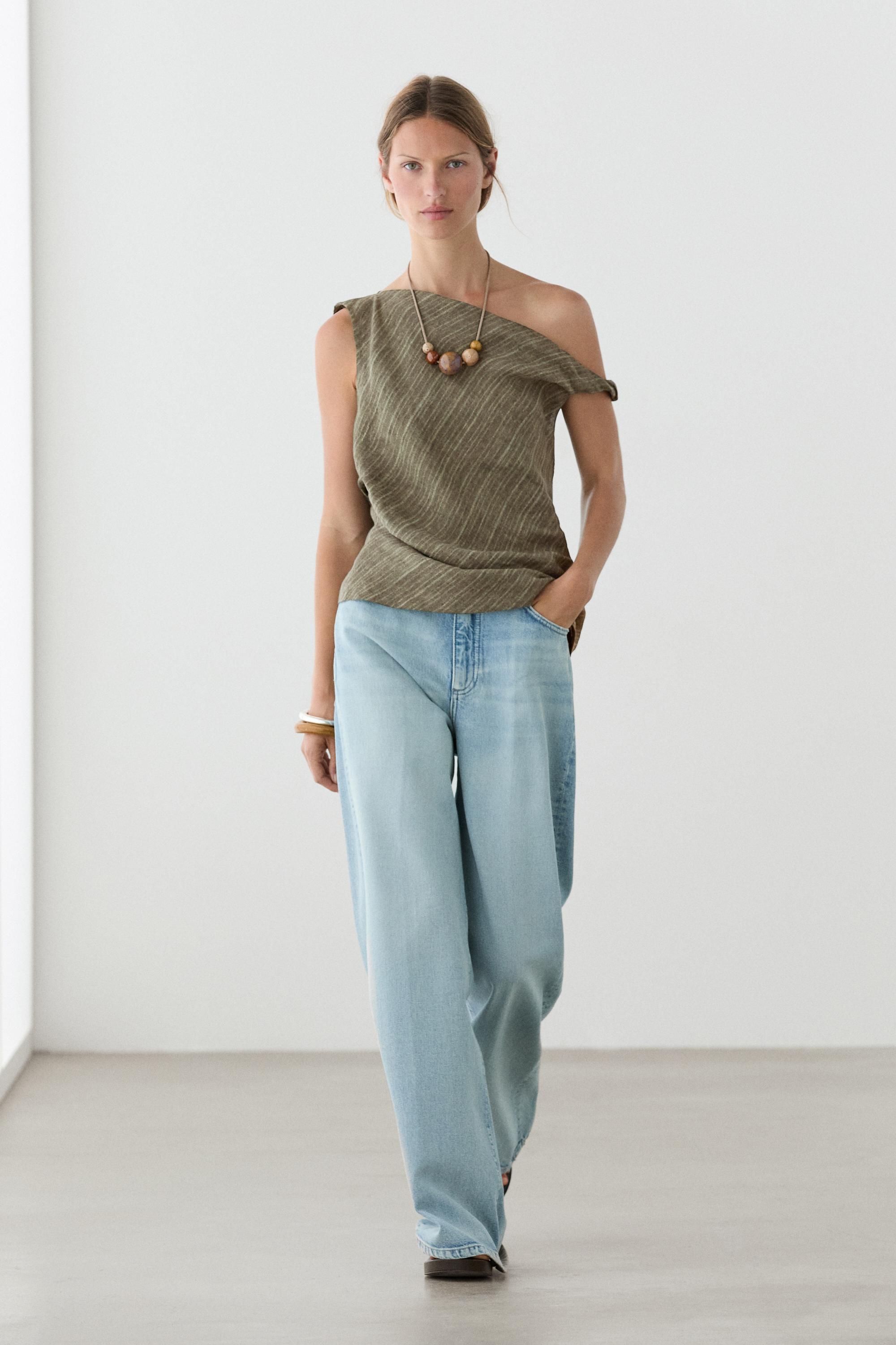 Total look 100% linen asymmetric top