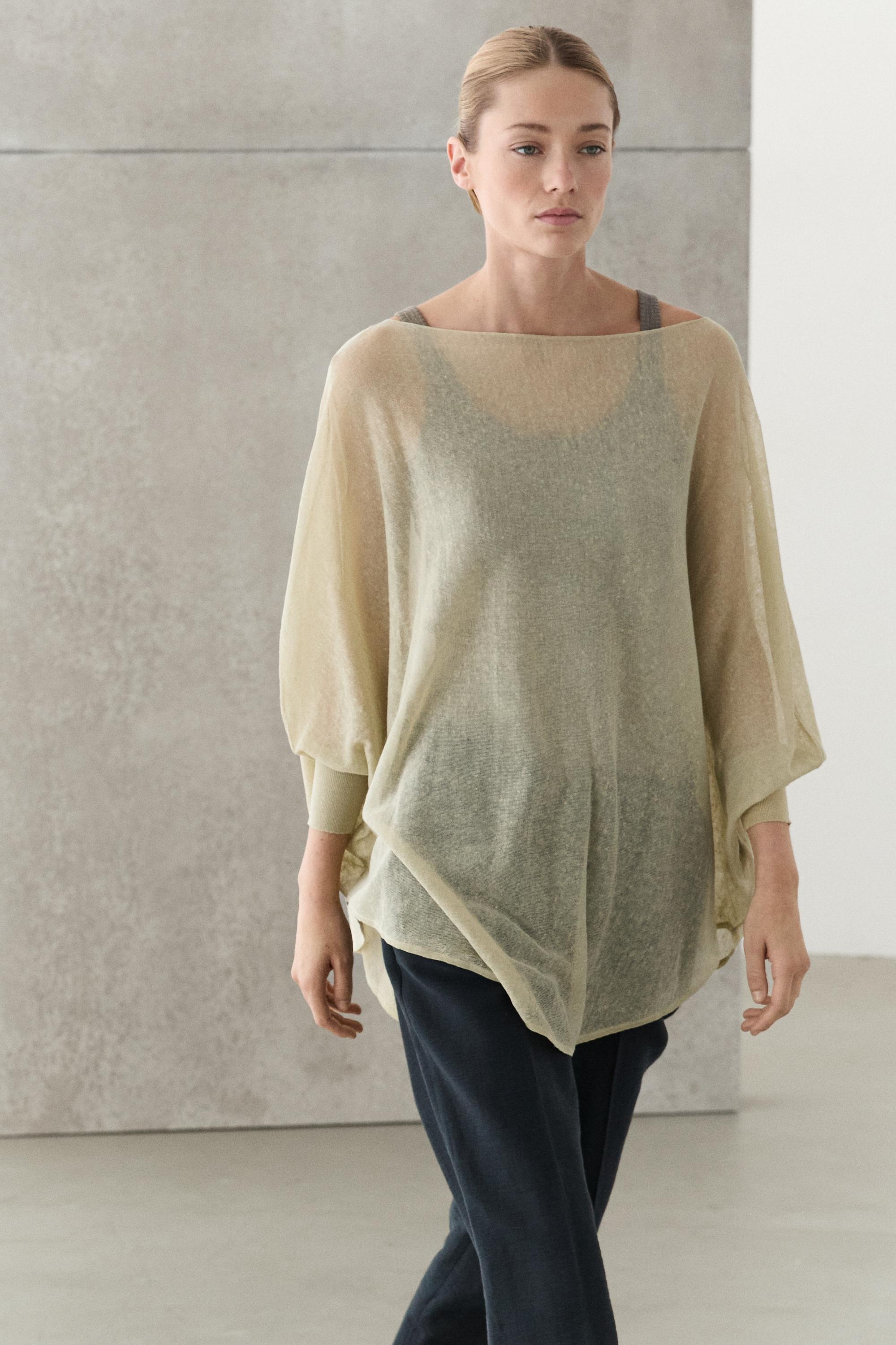 Linen blend flowing cape-style sweater