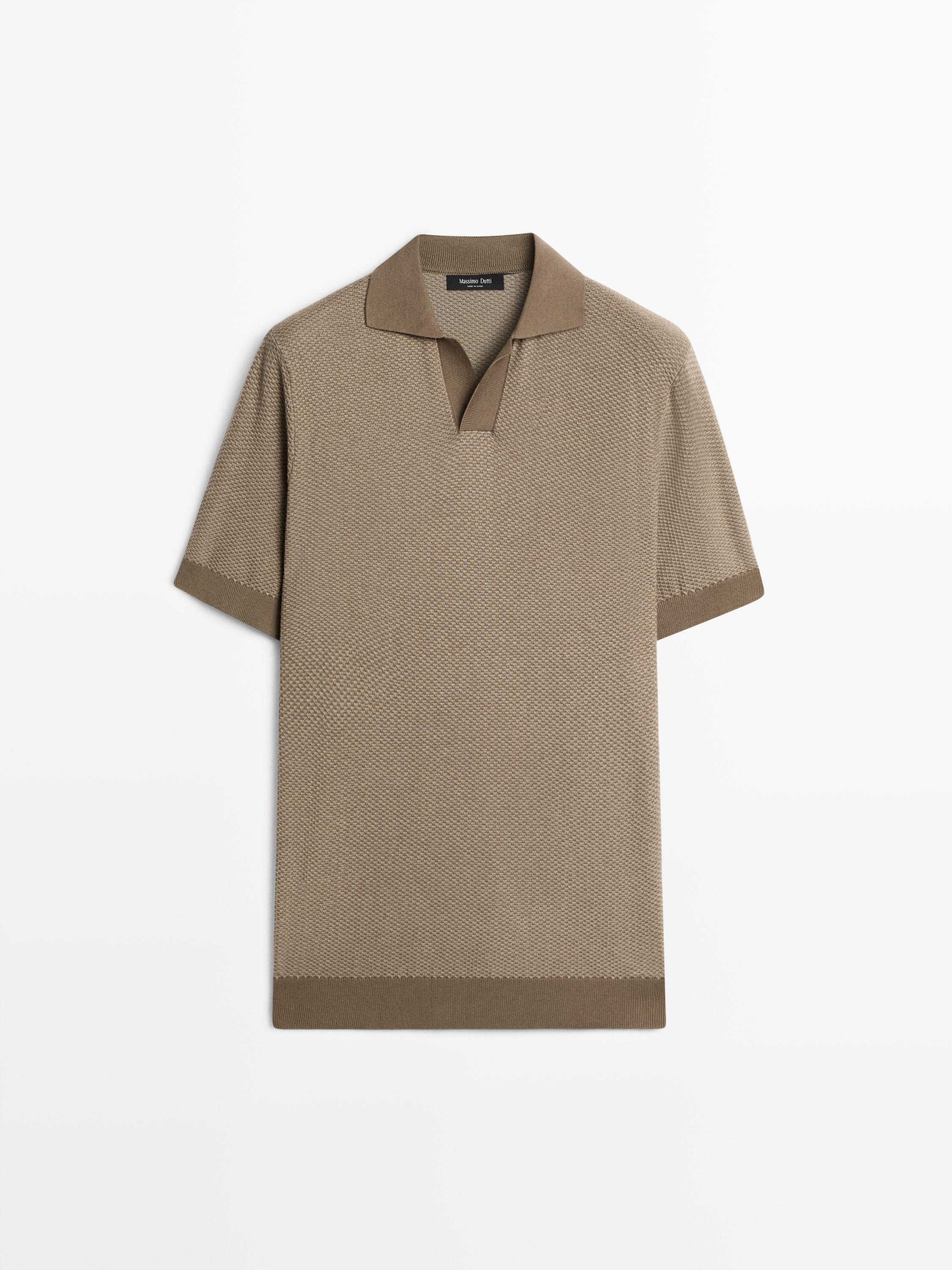 100% cotton textured knit polo sweater
