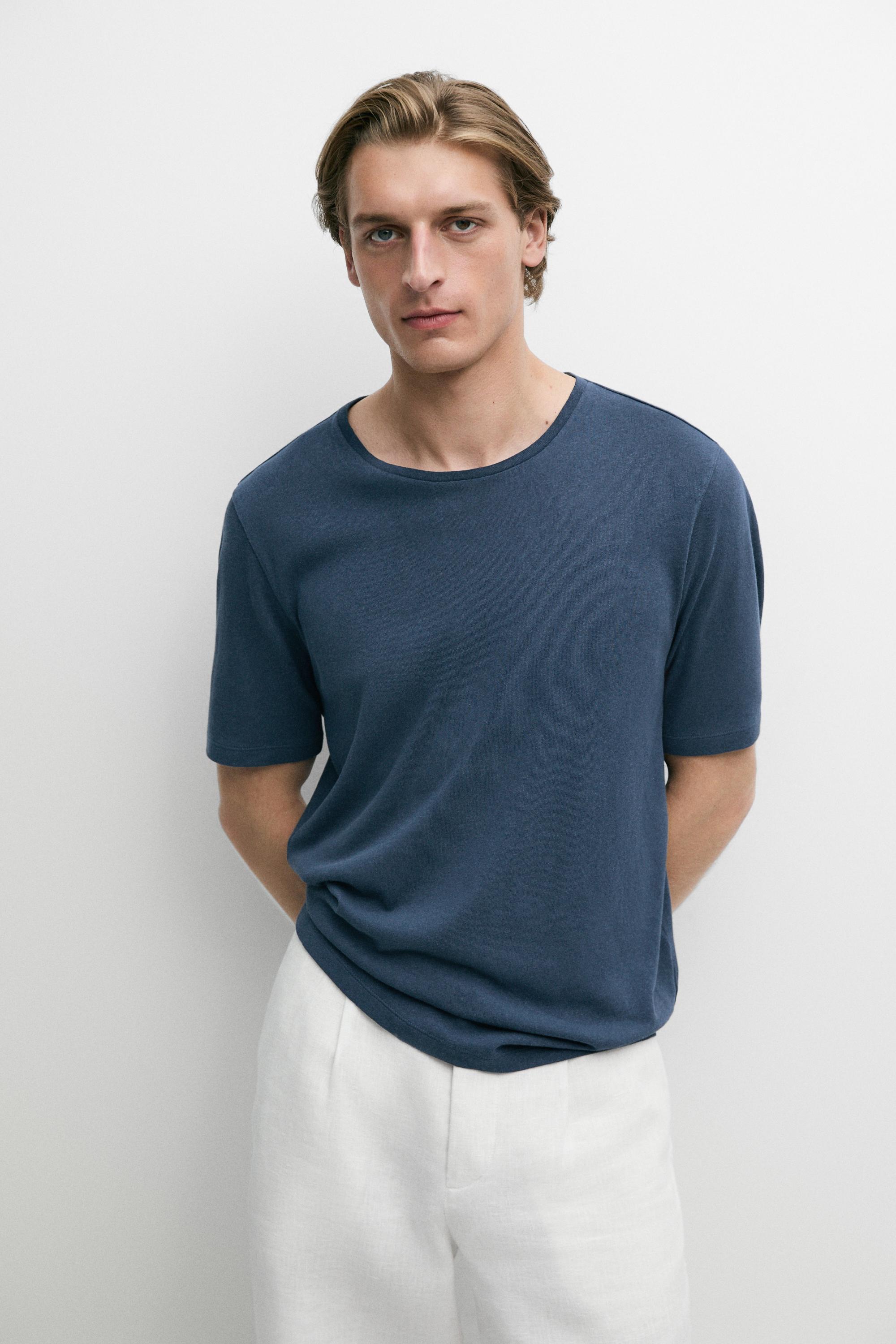 Short sleeve linen and cotton T-shirt