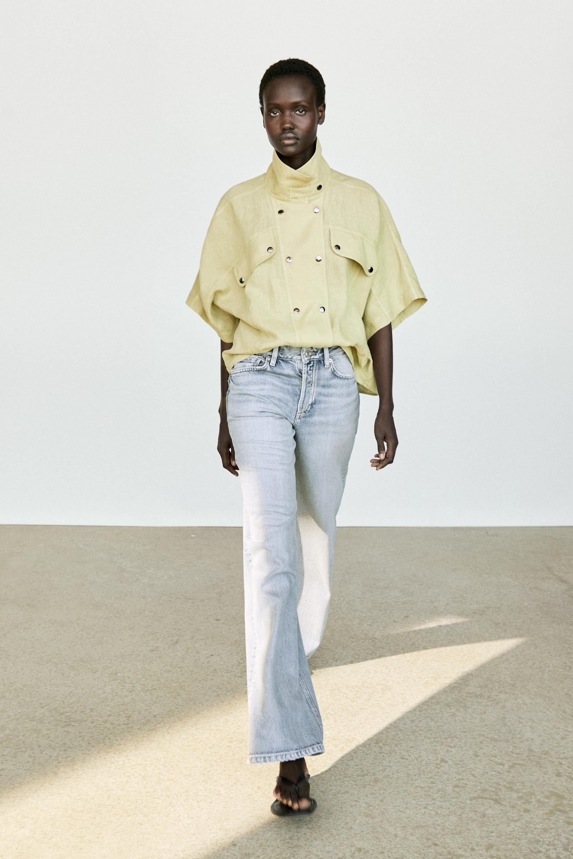 Short sleeve linen snap button shirt