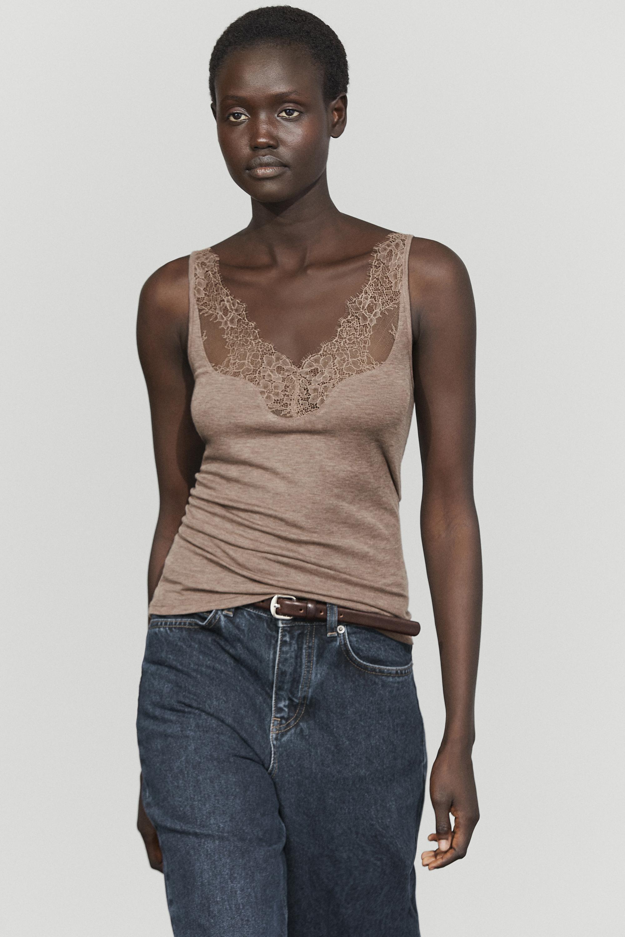 Strappy lace-trimmed camisole top