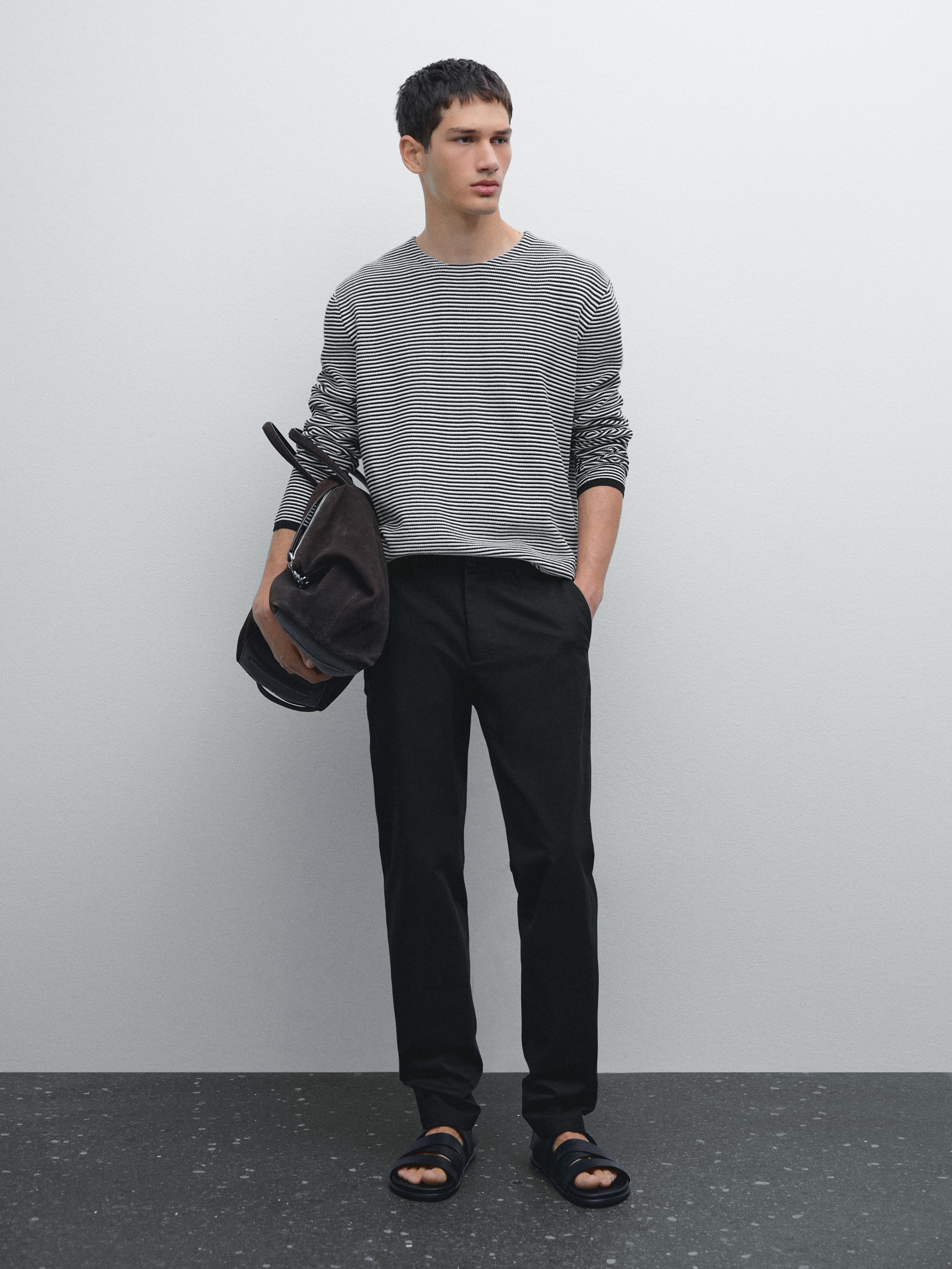Slim fit comfort cotton blend trousers