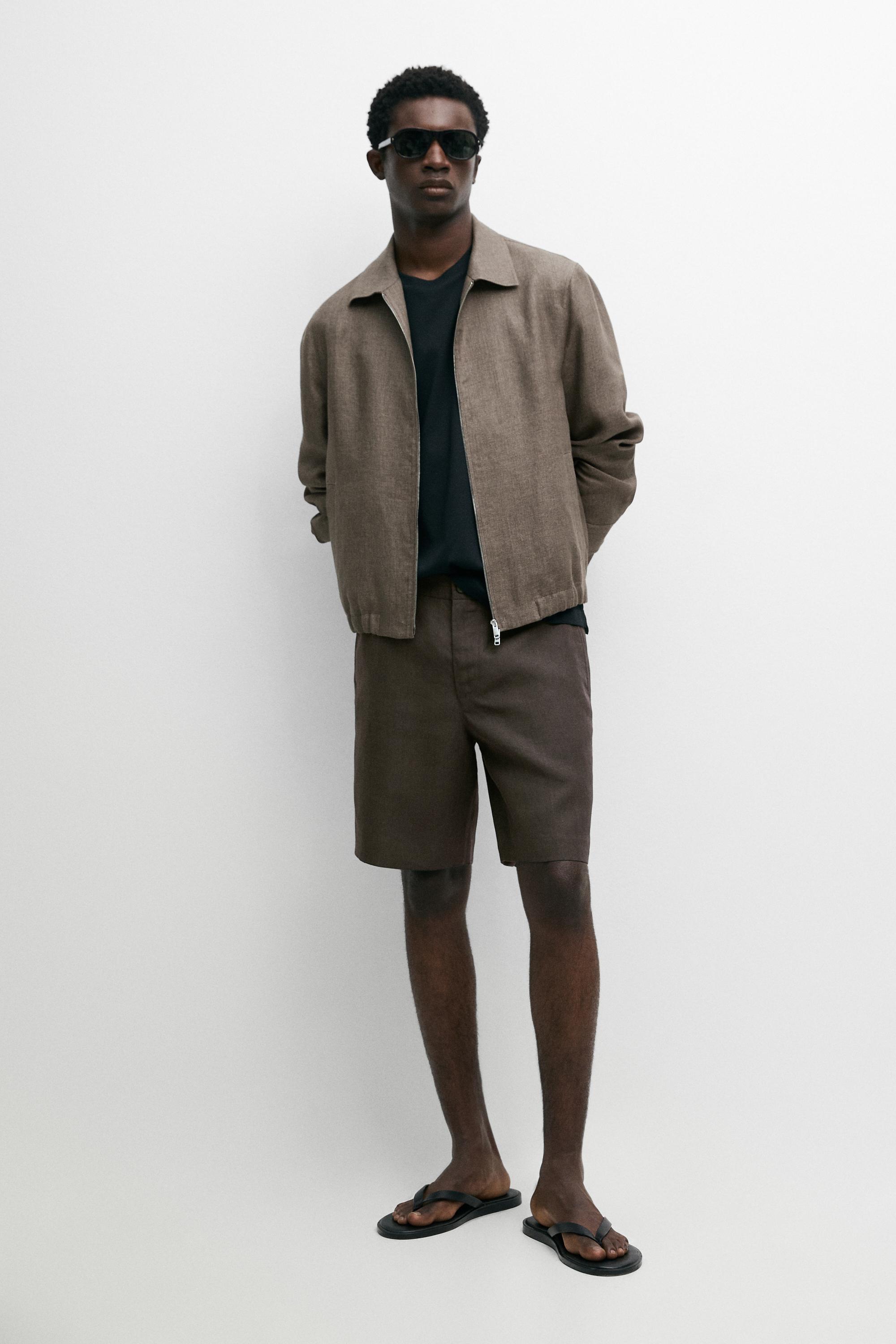 100% linen short Bermuda shorts