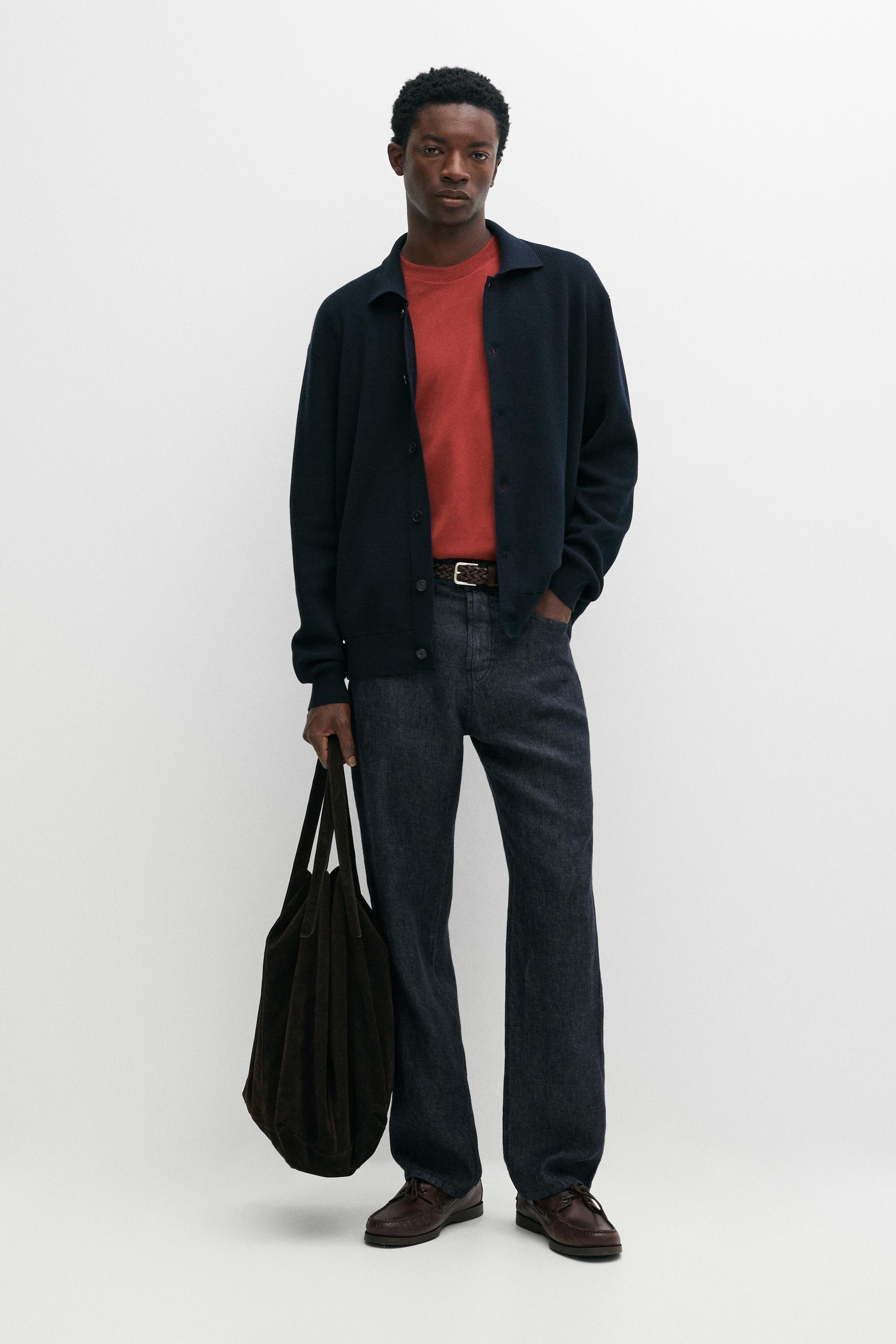 100% cotton polo collar knit cardigan