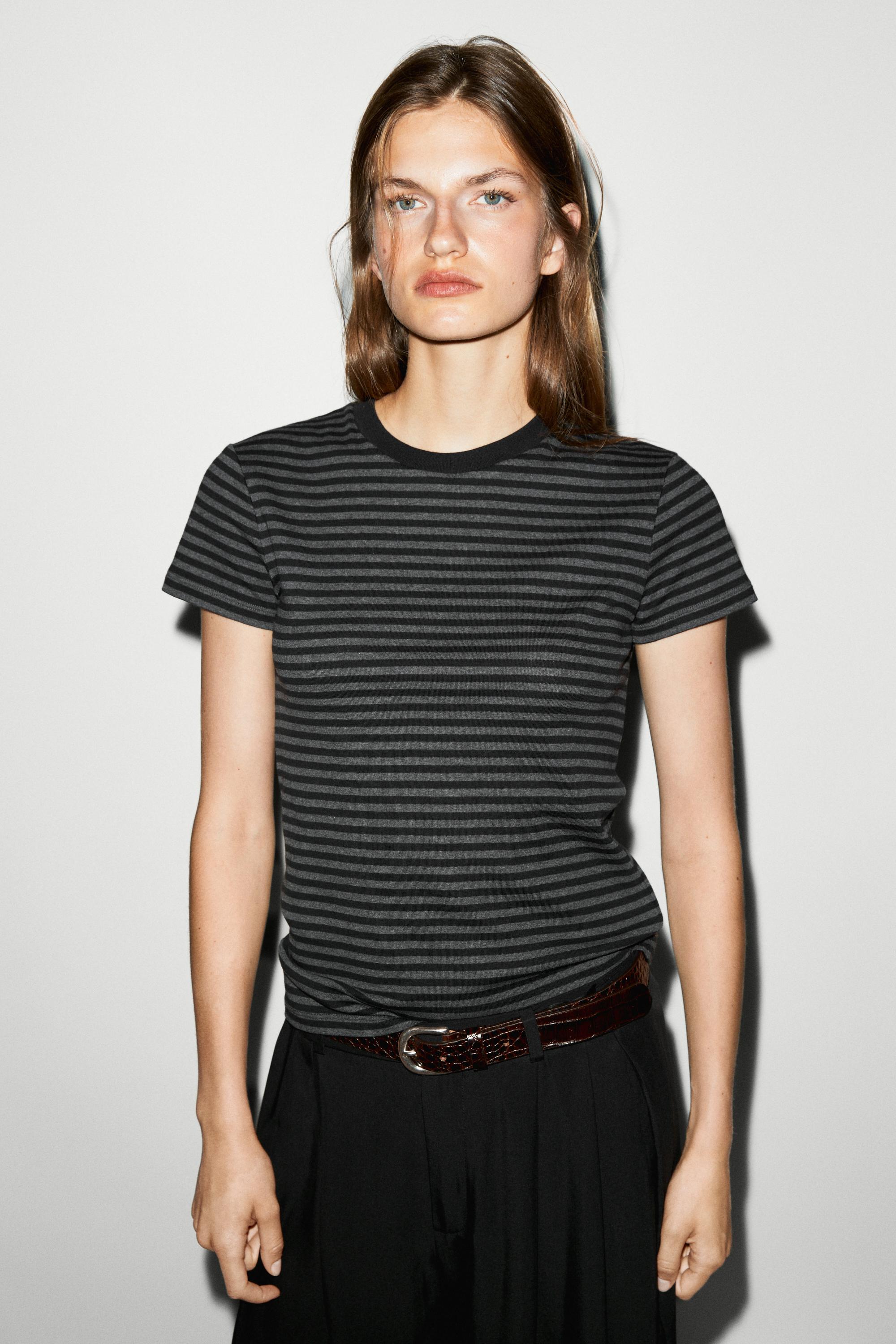 Ribbed striped short sleeve T-shirt