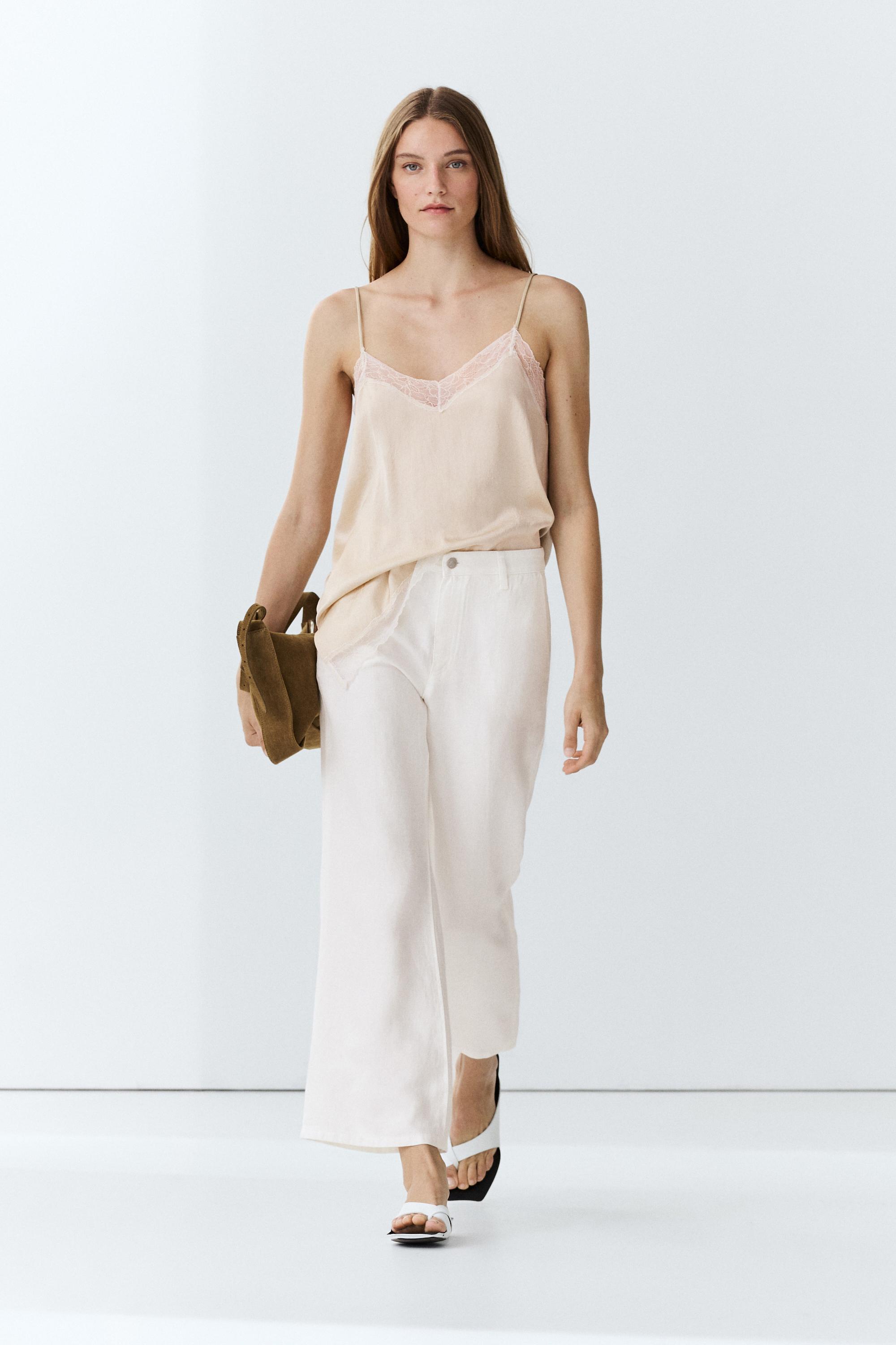 100% linen cropped flare fit pants