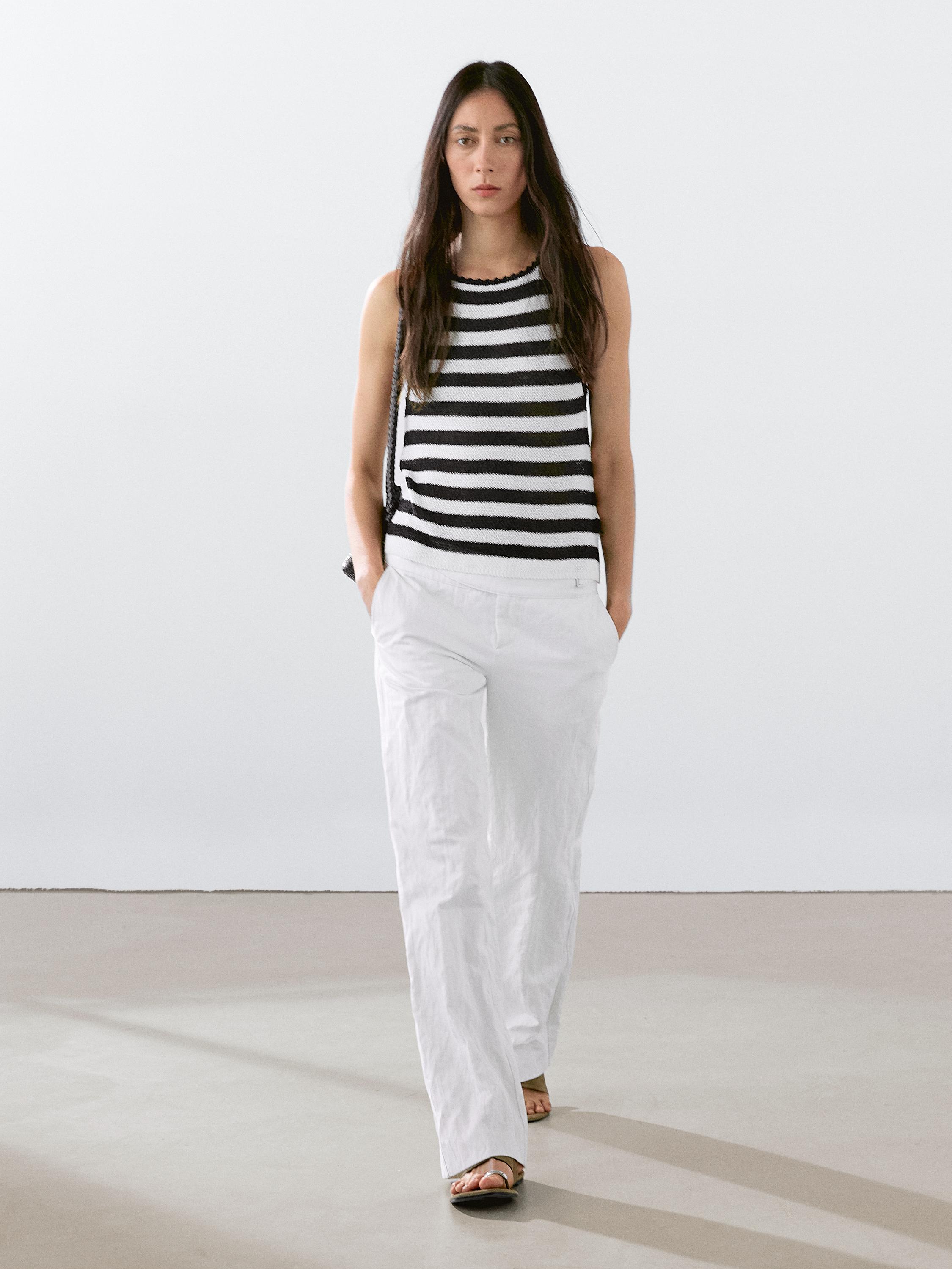Striped knit top with contrast trims
